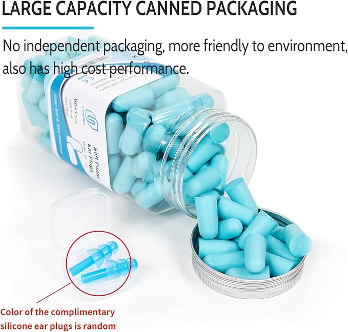 Ultra Soft Foam Earplugs 60 Pairs, 38dB SNR Noise Reduction Ear Plugs for Sleeping, Snoring, Work, Travel, Shooting and All Loud Events, Lysian