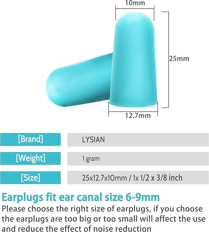 Ultra Soft Foam Earplugs 60 Pairs, 38dB SNR Noise Reduction Ear Plugs for Sleeping, Snoring, Work, Travel, Shooting and All Loud Events, Lysian