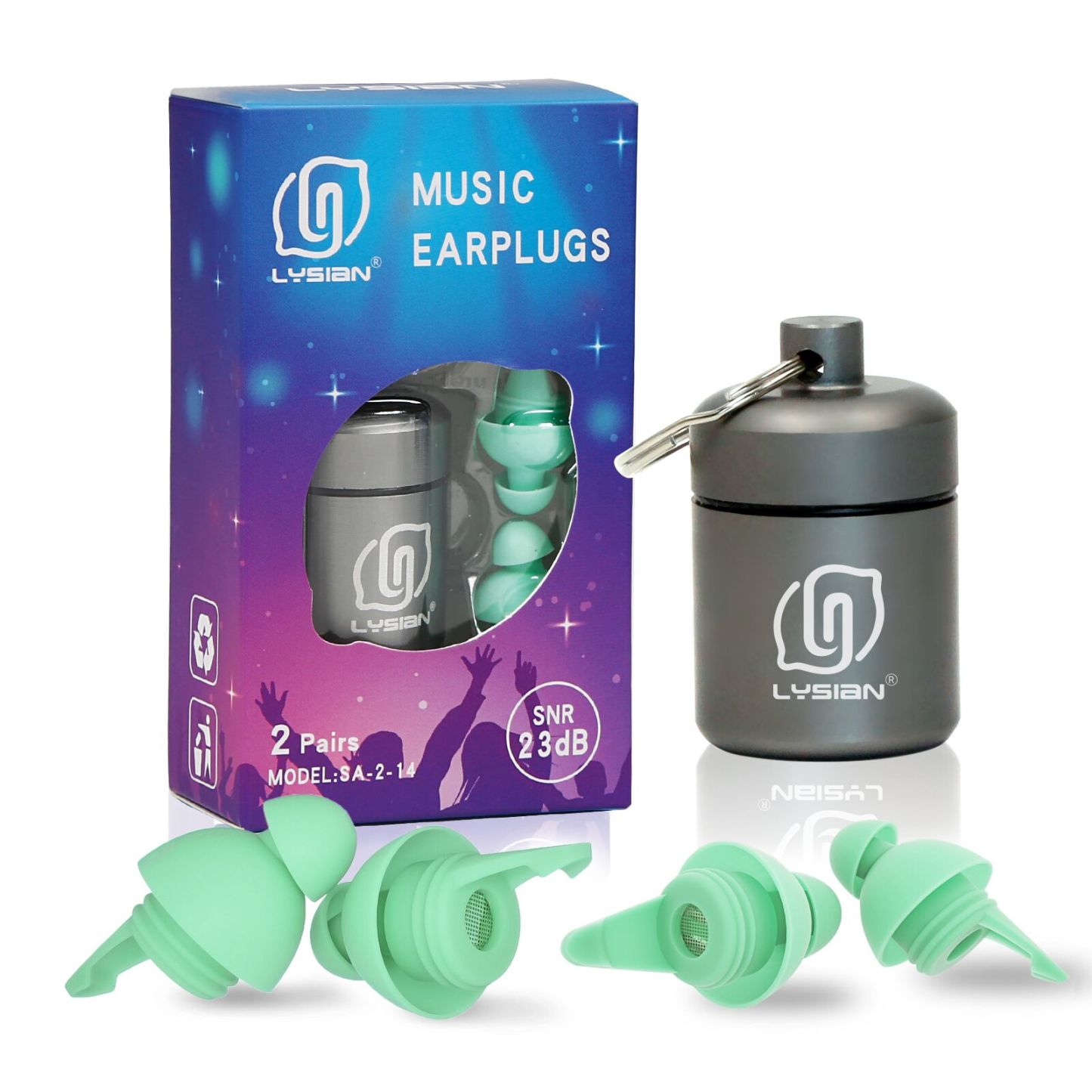 High Fidelity Concert Ear Plugs 2 Pairs, Musician EarPlugs SNR 23 dB for Music Festivals, Drummers, DJS，Motorcycles, Raves, and Games