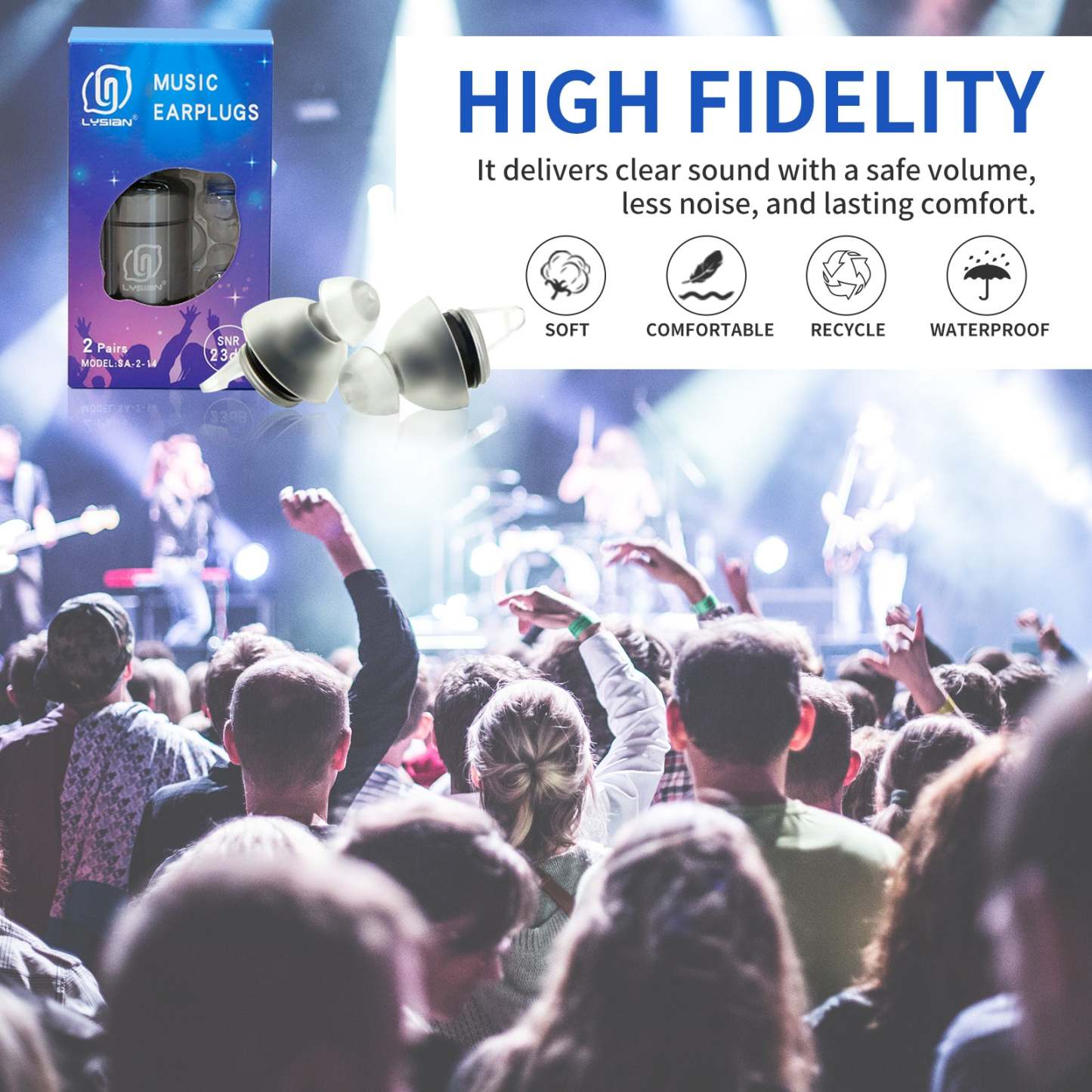 High Fidelity Concert Ear Plugs 2 Pairs, Musician EarPlugs SNR 23 dB for Music Festivals, Drummers, DJS，Motorcycles, Raves, and Games