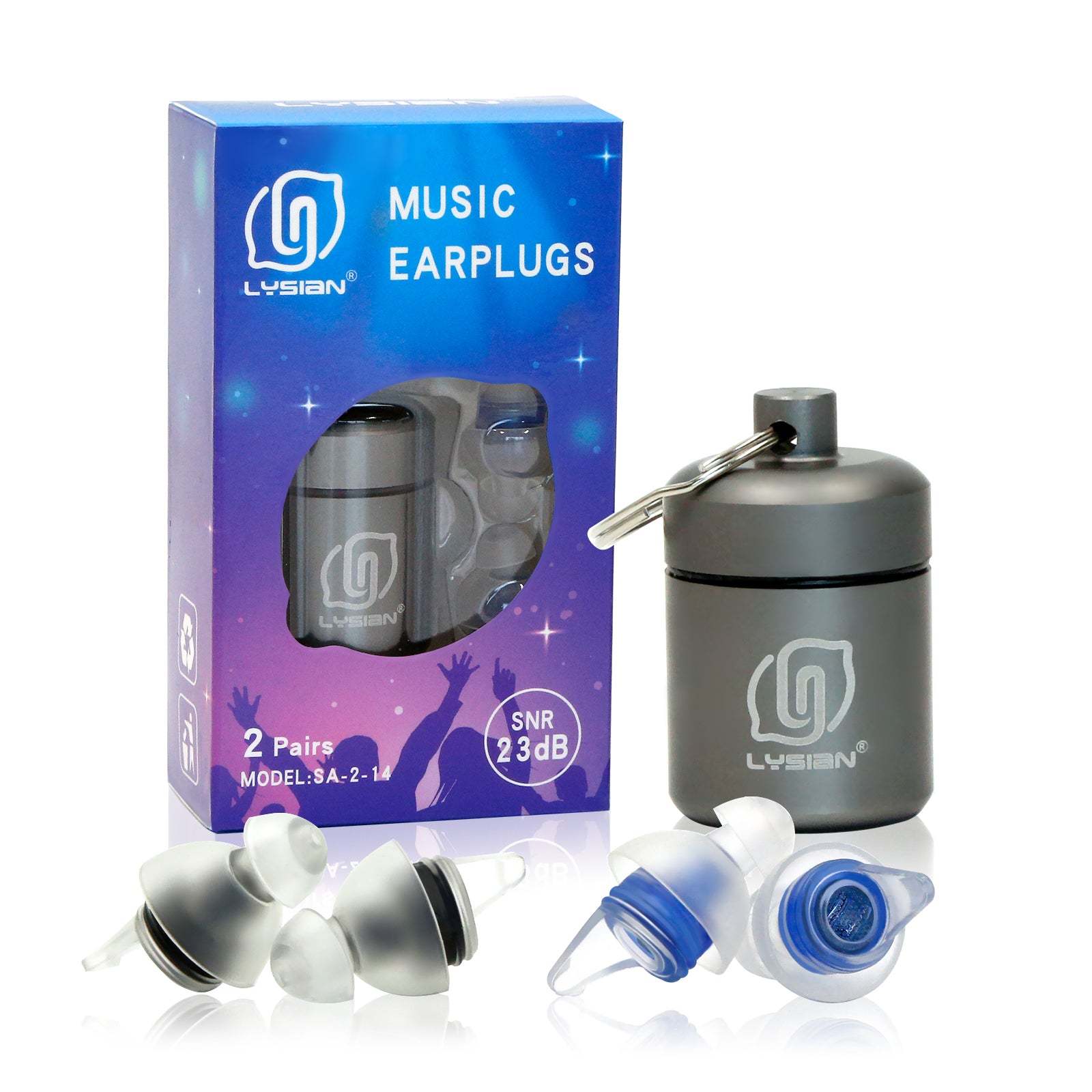 High Fidelity Concert Ear Plugs 2 Pairs, Musician EarPlugs SNR 23 dB for Music Festivals, Drummers, DJS，Motorcycles, Raves, and Games