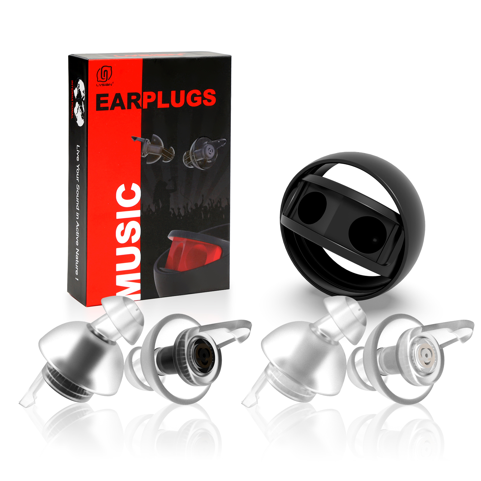 LYSIAN High Fidelity Ear Plugs for Concert- Ergonomic Fit Reusable Noise Reduction Earplugs for Musicians, Motorcycle, Music Festival, Games, DJs, Drumline - 2 Pairs Pack