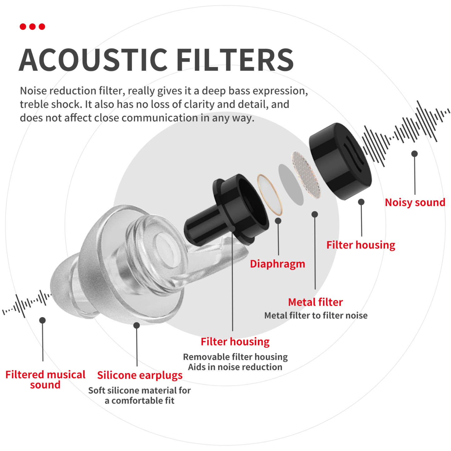 LYSIAN High Fidelity Ear Plugs for Concert- Ergonomic Fit Reusable Noise Reduction Earplugs for Musicians, Motorcycle, Music Festival, Games, DJs, Drumline - 2 Pairs Pack