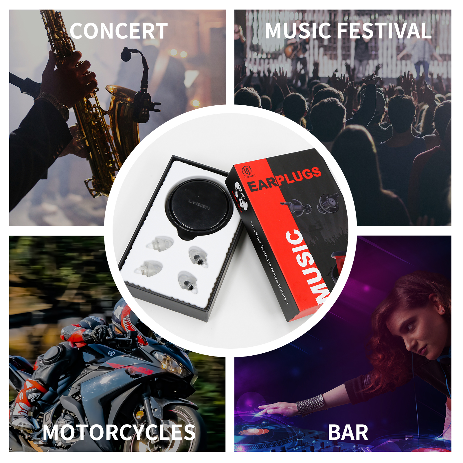 LYSIAN High Fidelity Ear Plugs for Concert- Ergonomic Fit Reusable Noise Reduction Earplugs for Musicians, Motorcycle, Music Festival, Games, DJs, Drumline - 2 Pairs Pack