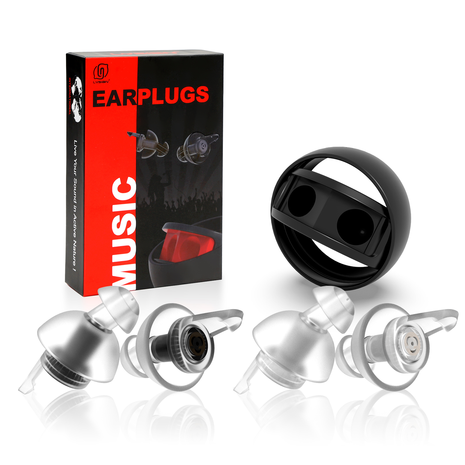 LYSIAN High Fidelity Ear Plugs for Concert- Ergonomic Fit Reusable Noise Reduction Earplugs for Musicians, Motorcycle, Music Festival, Games, DJs, Drumline - 2 Pairs Pack