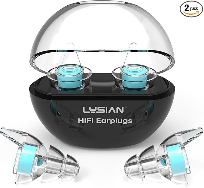 LYSIAN High-Fidelity Ear Plugs for Concert, Reusable Musicians Earplugs for Noise Reduction 18dB, Perfect for Music Festivals, Raves, Drummers & DJs, 2 Pairs (L+S) - Clear Sound & Comfortable Fit