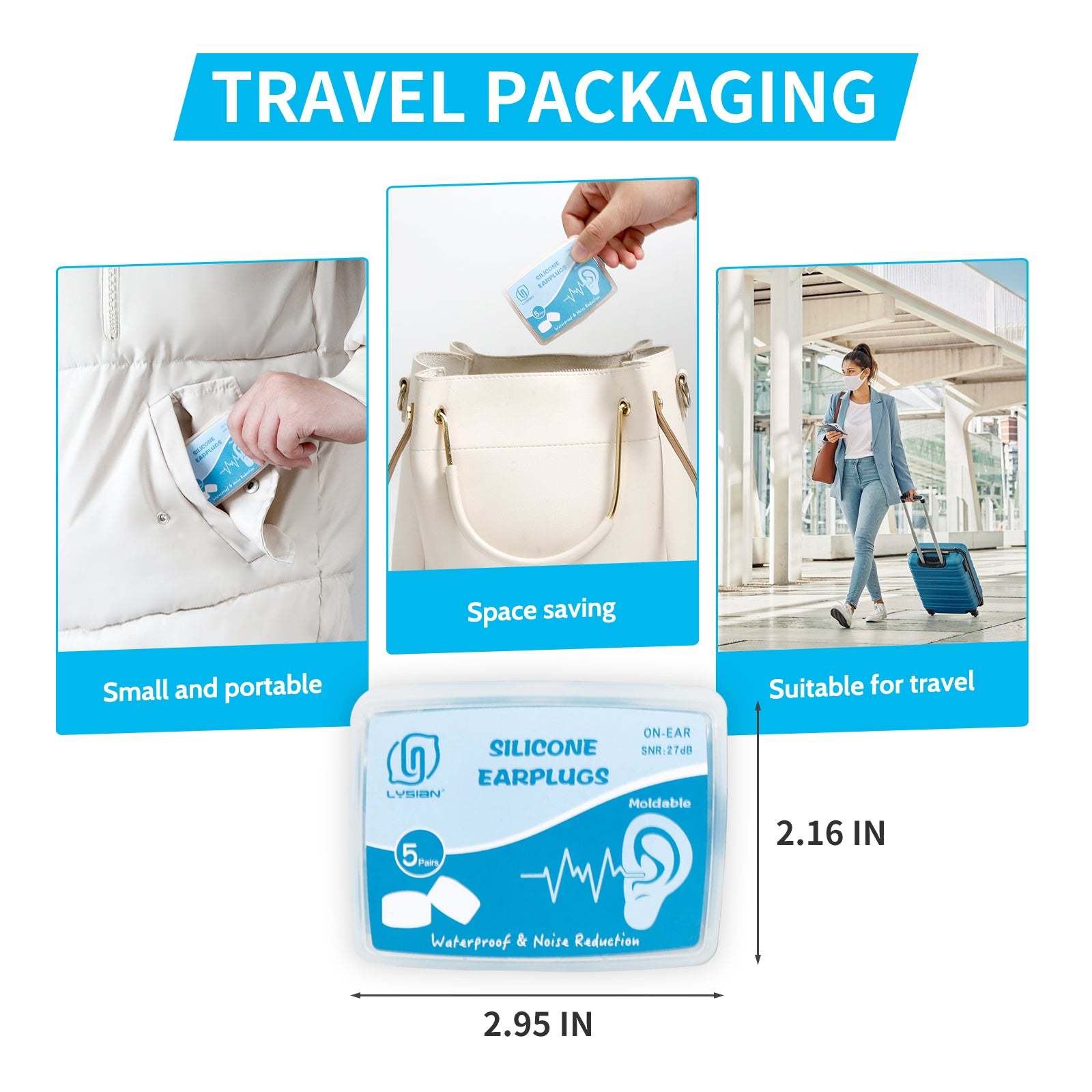 Silicone Moldable Earplugs, 27dB SNR, 5 Pairs, Ear Plugs for Swimming, Sleeping and Reading