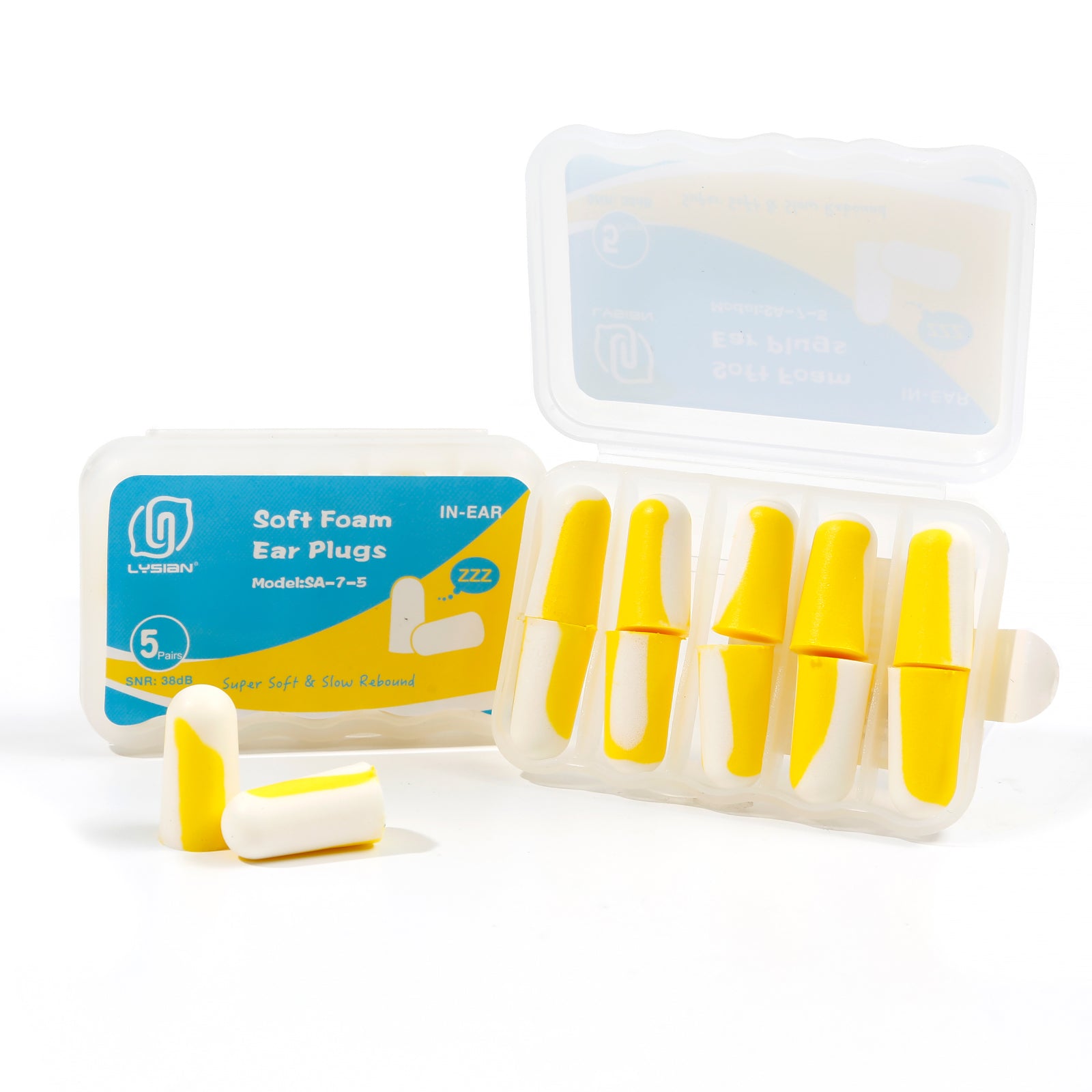 Ultra Soft Foam Earplugs 5 Pairs, 38dB SNR Ear Plugs for Sleeping, Snoring, and All Loud Events