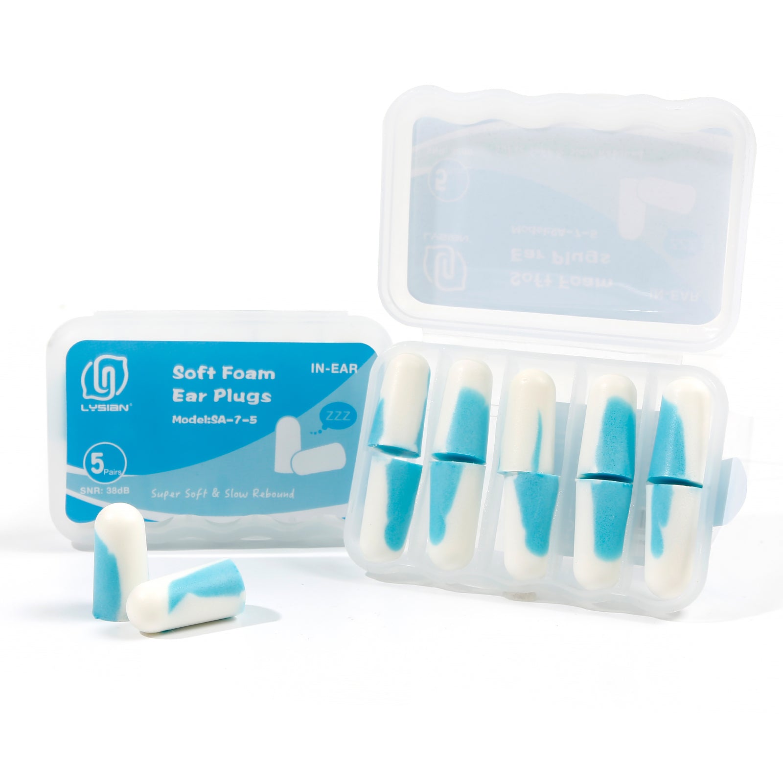 Ultra Soft Foam Earplugs 5 Pairs, 38dB SNR Ear Plugs for Sleeping, Snoring, and All Loud Events