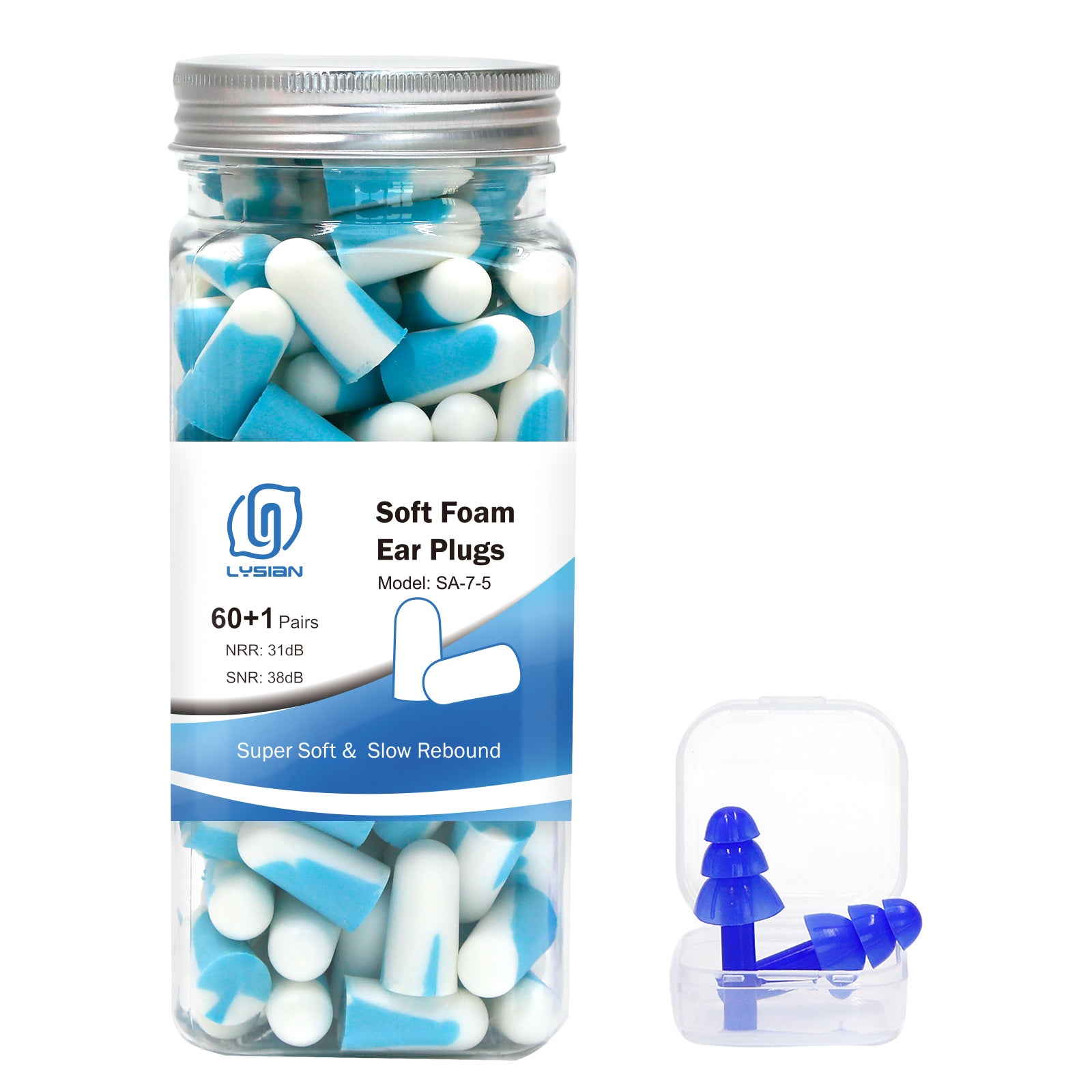 Soft Foam Earplugs 60 Pairs, 38dB SNR Comfortable Ear Plugs for Sleepi