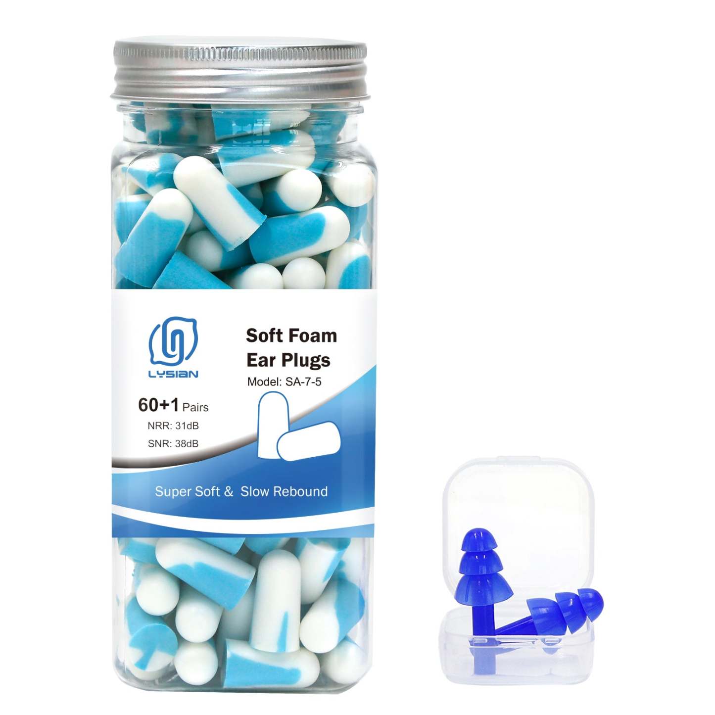 Soft Foam Earplugs 60 Pairs, 38dB SNR Comfortable Ear Plugs for Sleepi