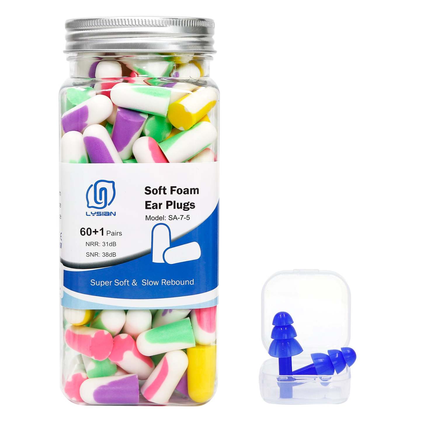 Soft Foam Earplugs 60 Pairs, 38dB SNR Comfortable Ear Plugs for Sleeping, Snoring, Shooting, Mowing, and All Loud Noise