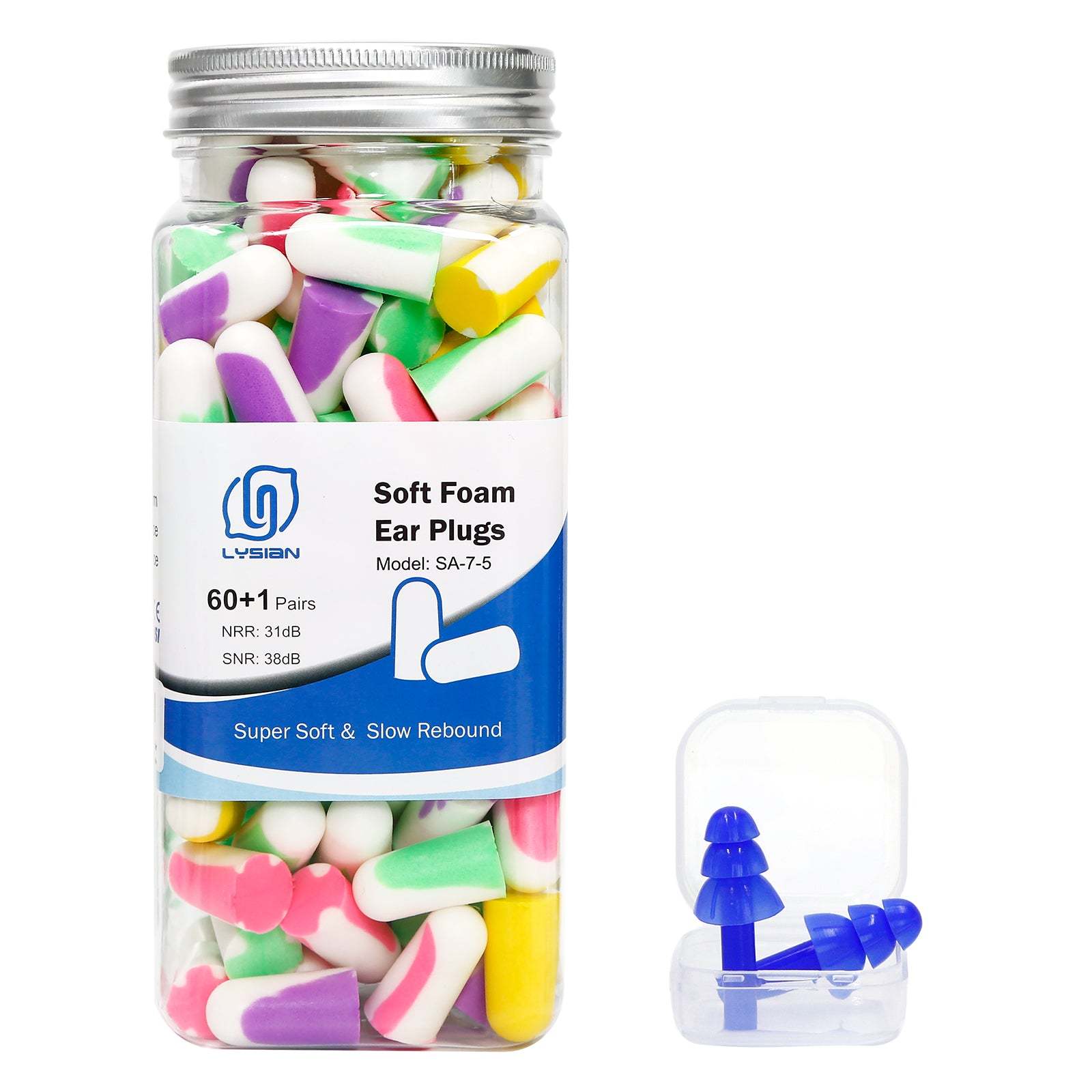 Soft Foam Earplugs 60 Pairs, 38dB SNR Comfortable Ear Plugs for Sleeping, Snoring, Shooting, Mowing, and All Loud Noise