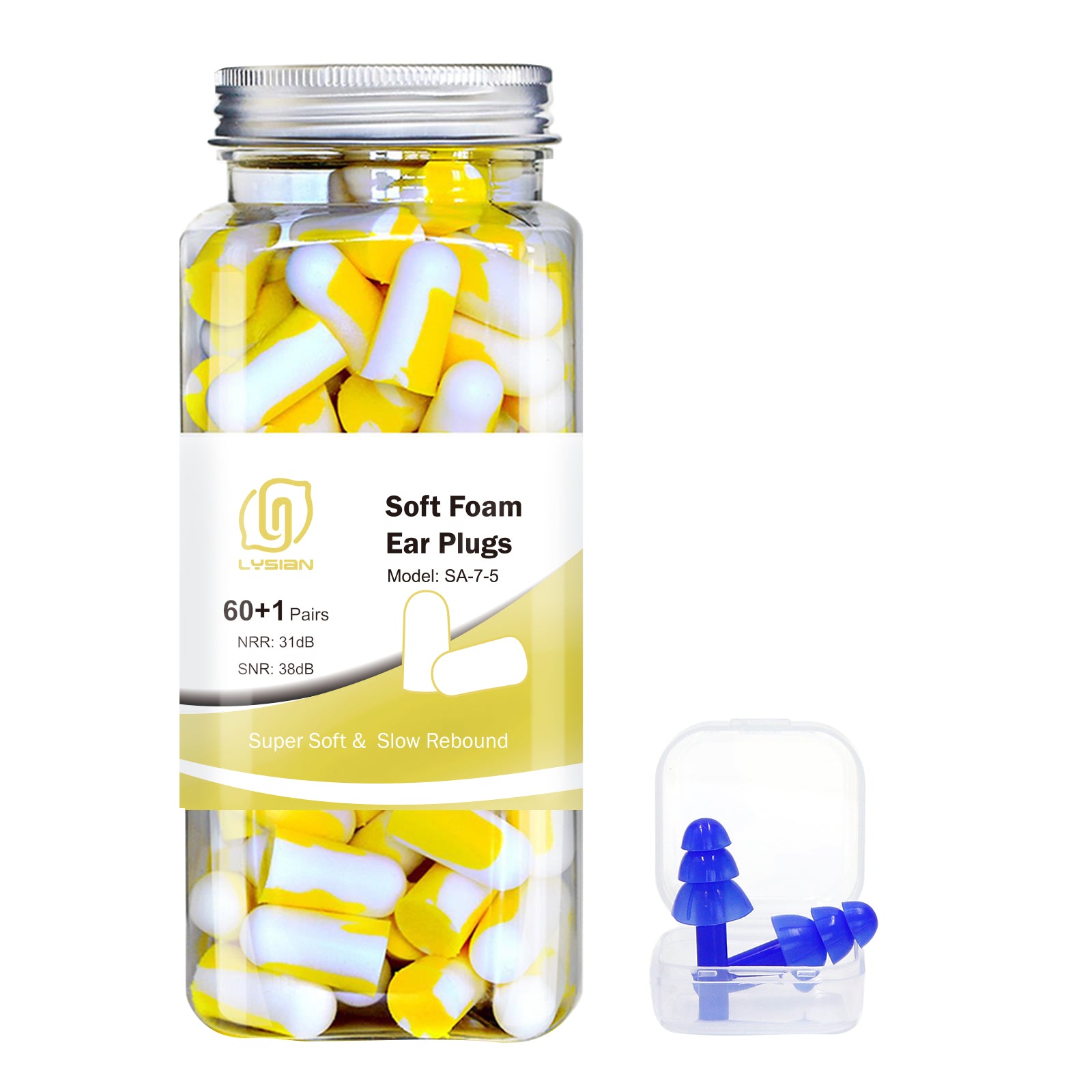 Soft Foam Earplugs 60 Pairs, 38dB SNR Comfortable Ear Plugs for Sleeping, Snoring, Shooting, Mowing, and All Loud Noise