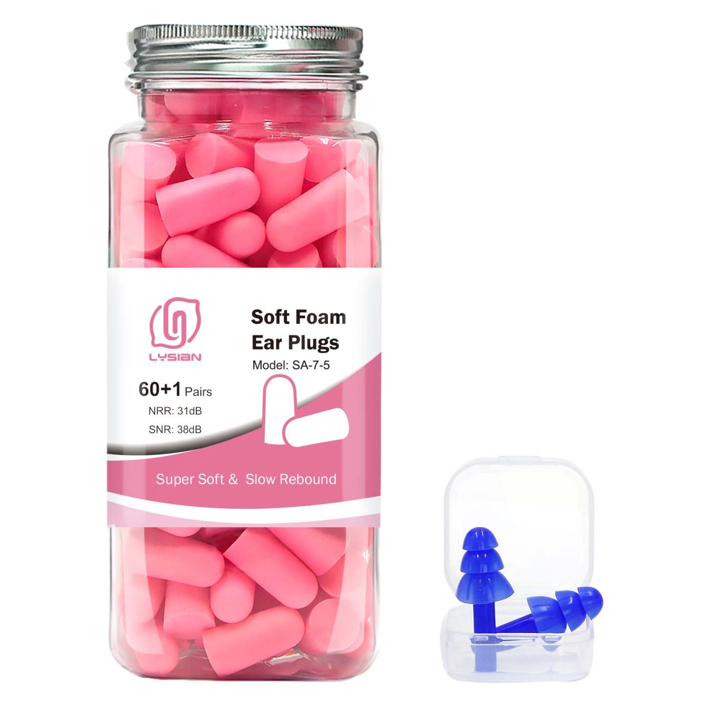 Ultra Soft Foam Earplugs 60 Pairs, 38dB SNR Noise Reduction Ear Plugs for Sleeping, Snoring, Work, Travel, Shooting and All Loud Events, Lysian