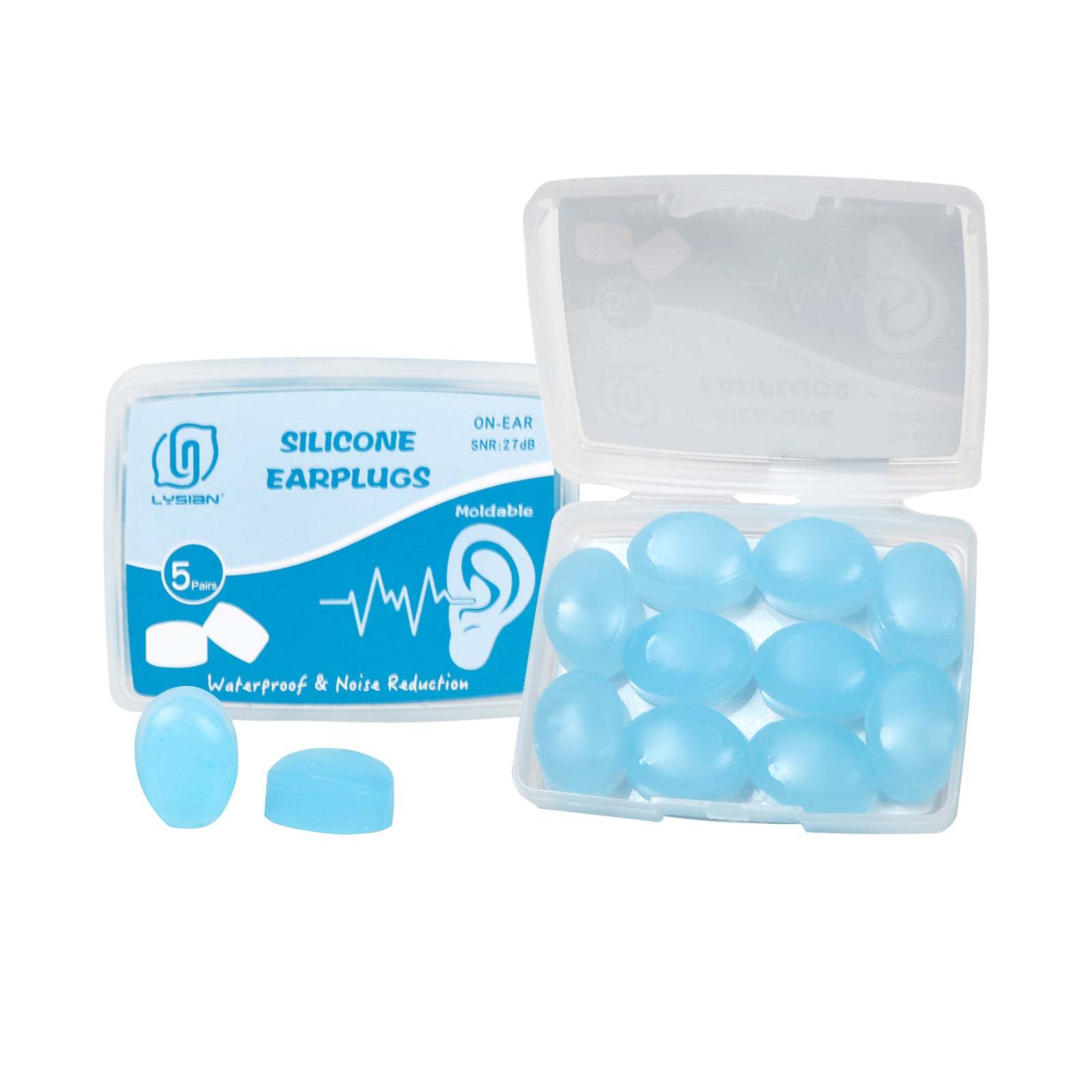 Silicone Moldable Earplugs, 27dB SNR, 5 Pairs, Ear Plugs for Swimming, Sleeping and Reading