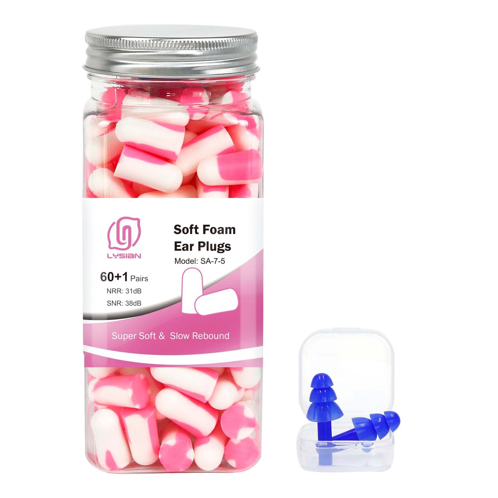Soft Foam Earplugs 60 Pairs, 38dB SNR Comfortable Ear Plugs for Sleeping, Snoring, Shooting, Mowing, and All Loud Noise