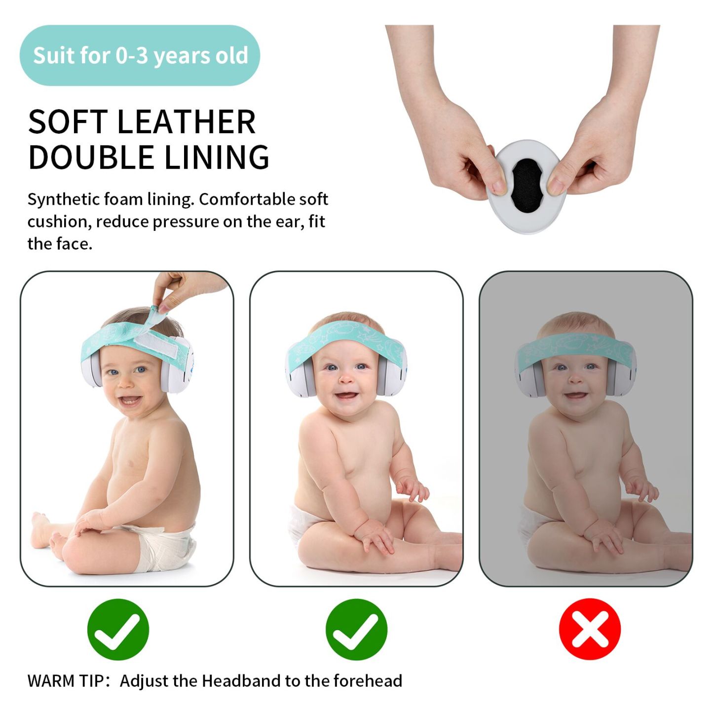 Baby Ear Muffs Noise Blocking for Infants with Elastic Headband，Hearing Protection Earmuffs for Sleep, Travel