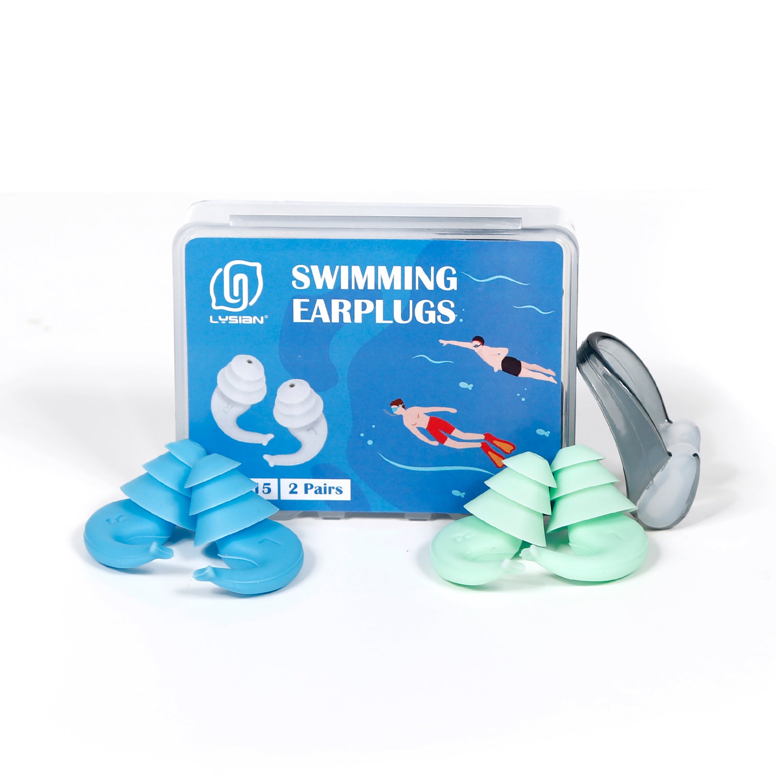 Reusable Earplugs 2 Pairs with Nose Clip, Waterproof Silicone Ear Plug
