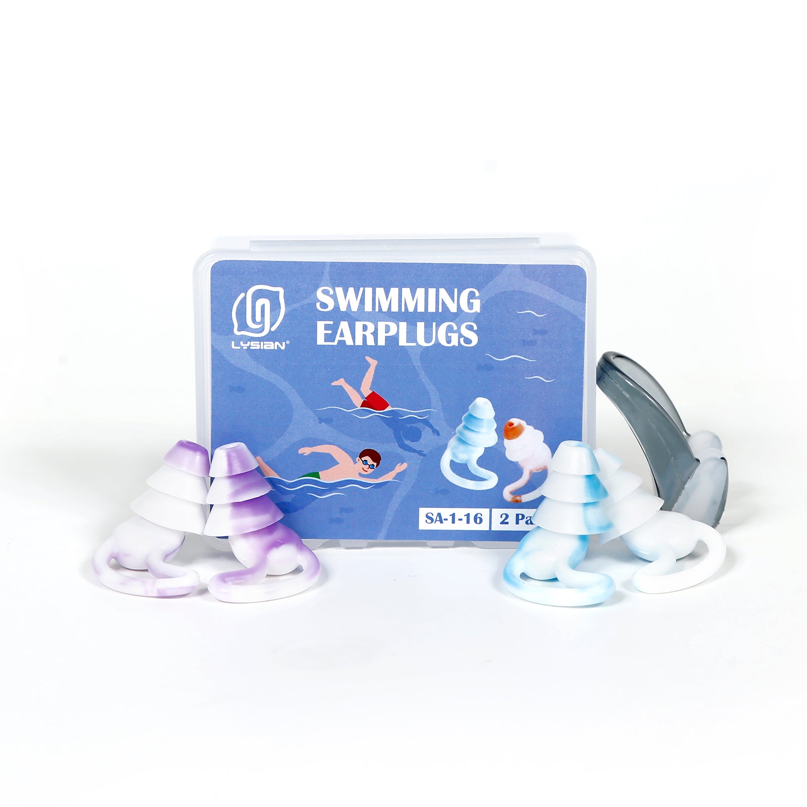 Reusable Earplugs 2 Pairs with Nose Clip, Waterproof Silicone Ear Plugs for Swimming,Showering,Surfing and Sleeping