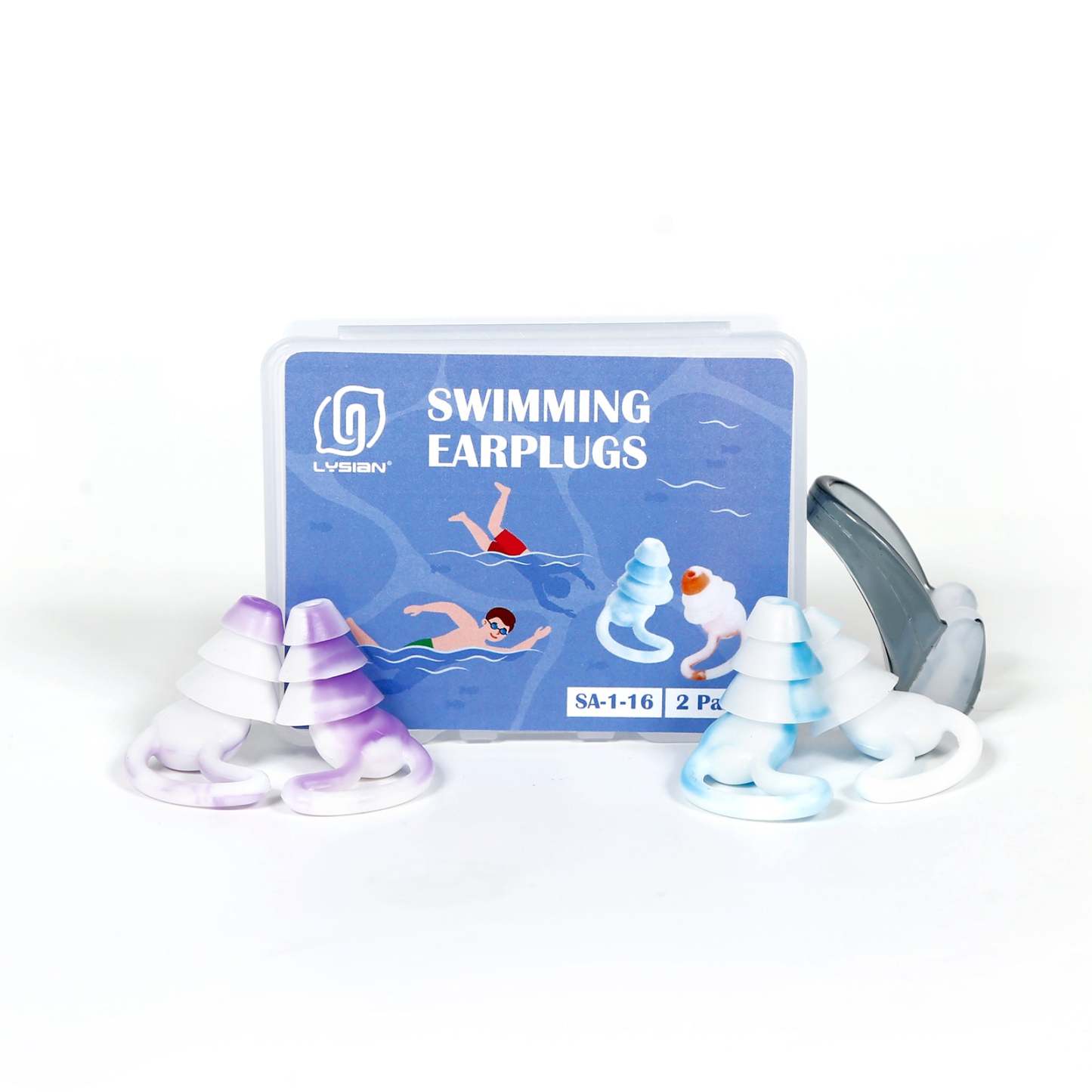 Reusable Earplugs 2 Pairs with Nose Clip, Waterproof Silicone Ear Plugs for Swimming,Showering,Surfing and Sleeping