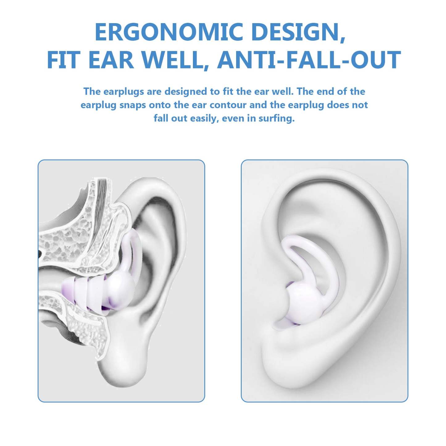 Reusable Earplugs 2 Pairs with Nose Clip, Waterproof Silicone Ear Plugs for Swimming,Showering,Surfing and Sleeping