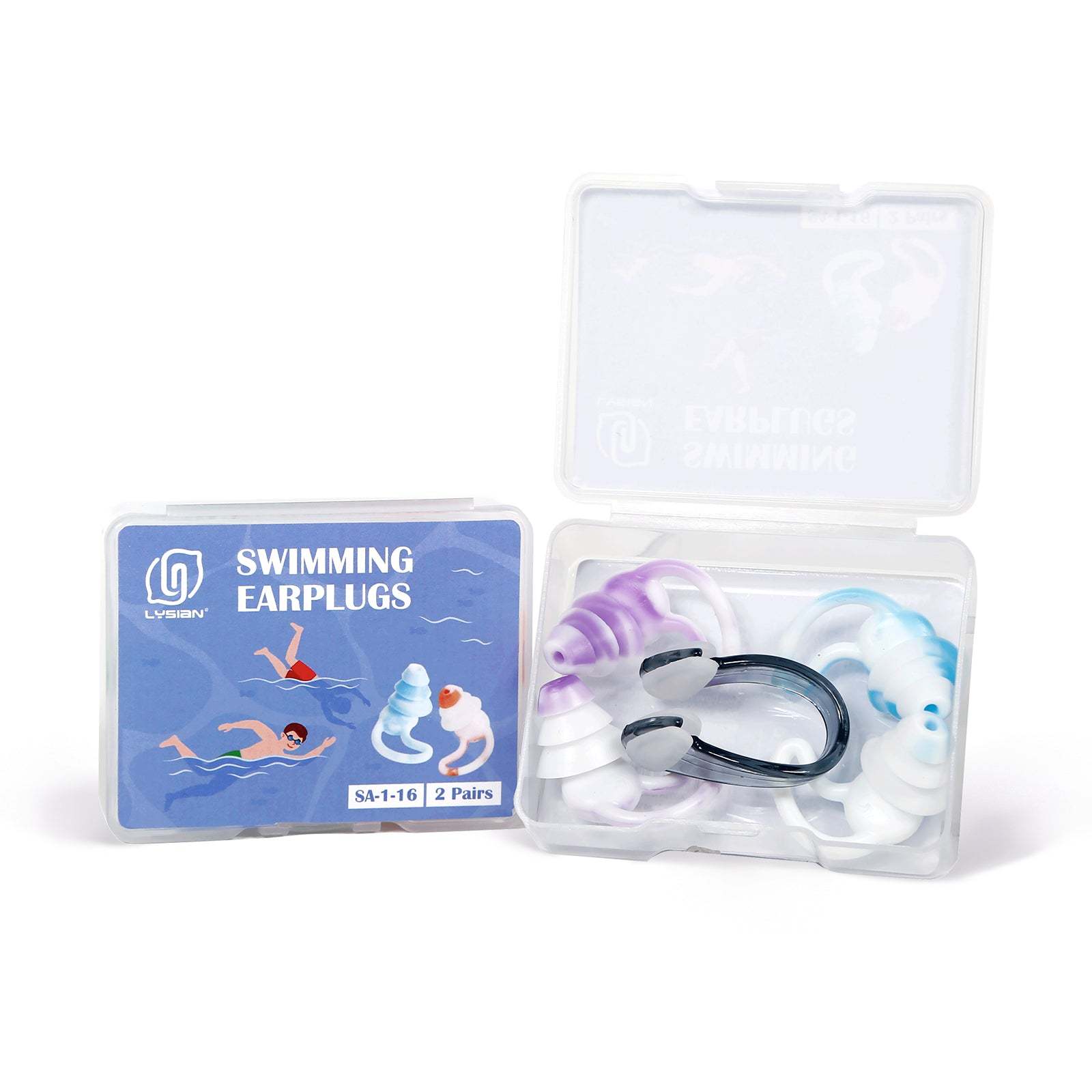 Reusable Earplugs 2 Pairs with Nose Clip, Waterproof Silicone Ear Plugs for Swimming,Showering,Surfing and Sleeping