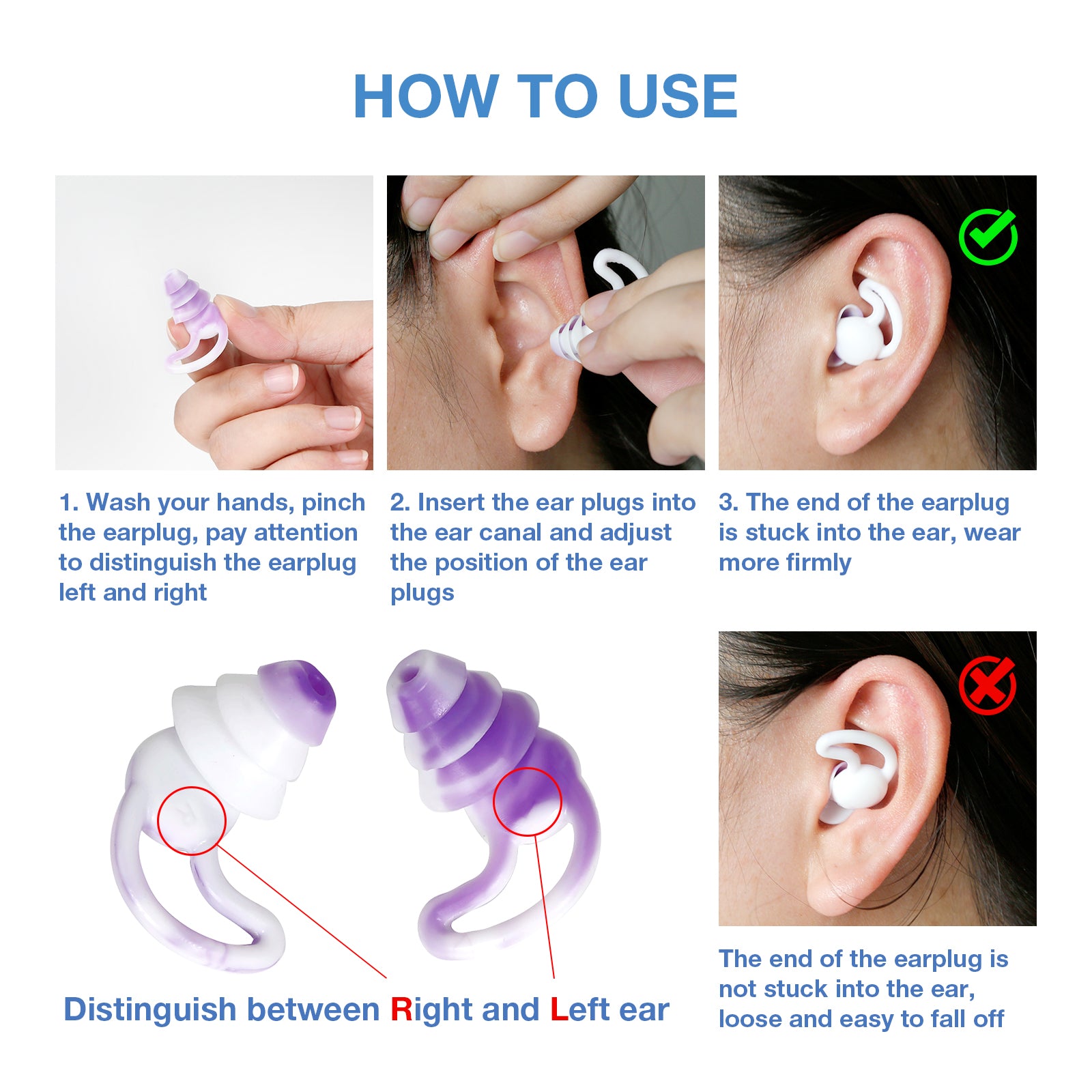 Reusable Earplugs 2 Pairs with Nose Clip, Waterproof Silicone Ear Plugs for Swimming,Showering,Surfing and Sleeping