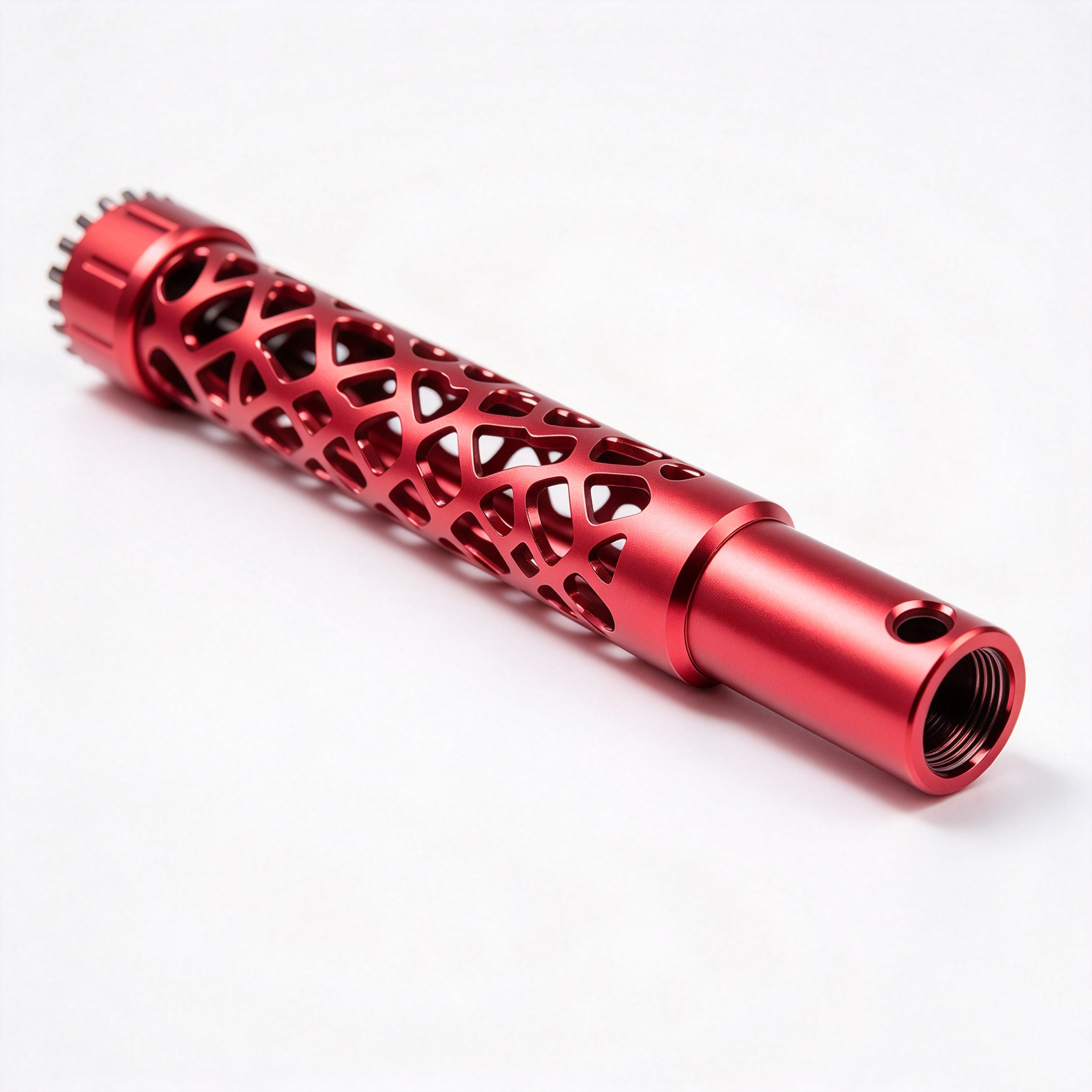 cnc machining,Electrophoretic,red anodized aluminum part,hollow tube component,precision cnc machined part,aluminum hollow shaft,cnc turning part