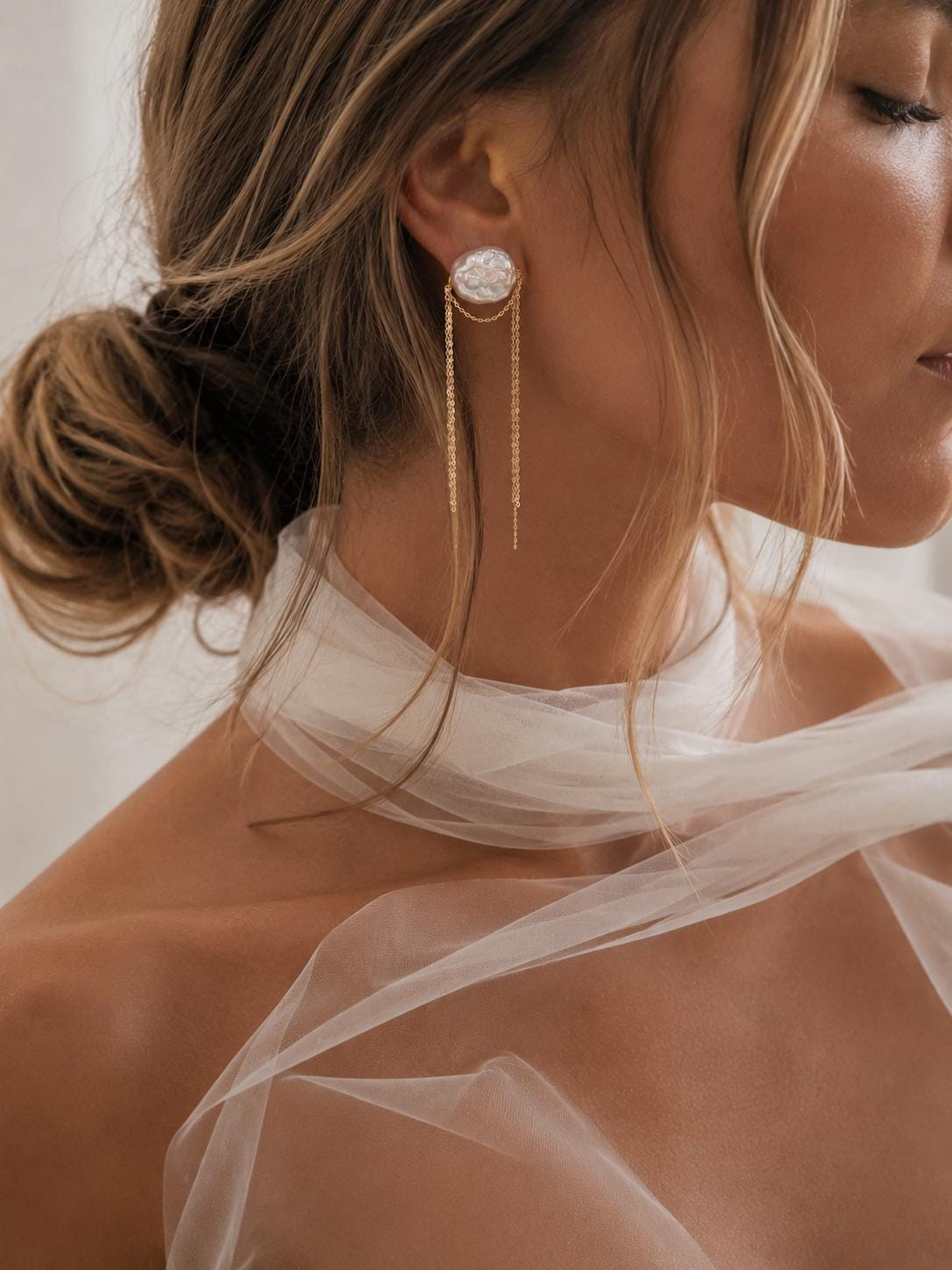 Handmade Freshwater Cascading Pearl Drop Earrings - Baroque Pearl Chain Jewelry for Brides, Bridesmaid Wedding Gifts, Statement Dangle Earrings