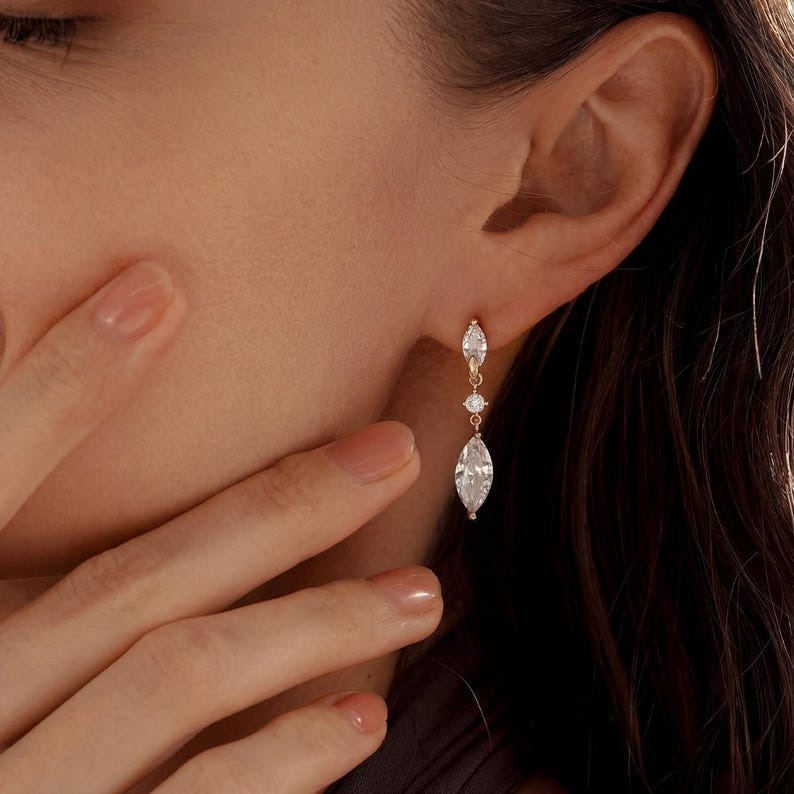 Marquise CZ Drop Earrings Dainty Dangle Minimalist Bridal Wedding Earrings Bridesmaid Mom Gift for Her