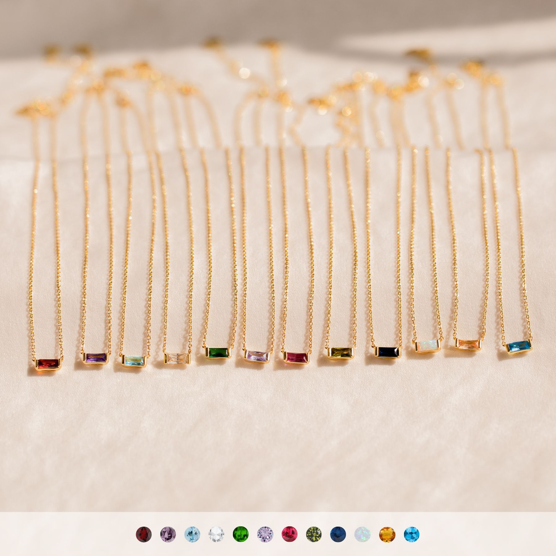 Dainty Baguette Emerald Solitaire Necklace