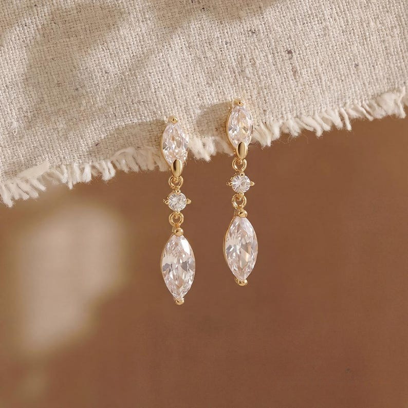 Marquise CZ Drop Earrings Dainty Dangle Minimalist Bridal Wedding Earrings Bridesmaid Mom Gift for Her