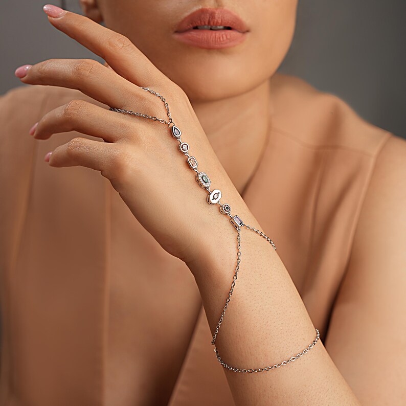 Handmade Artisan Gold-Plated Adjustable Boho 7-Chakra Stone Hand Chain Bracelet - Exquisite, High-Quality Artificial Gemstone Jewelry for Birthday, Wedding Occasions