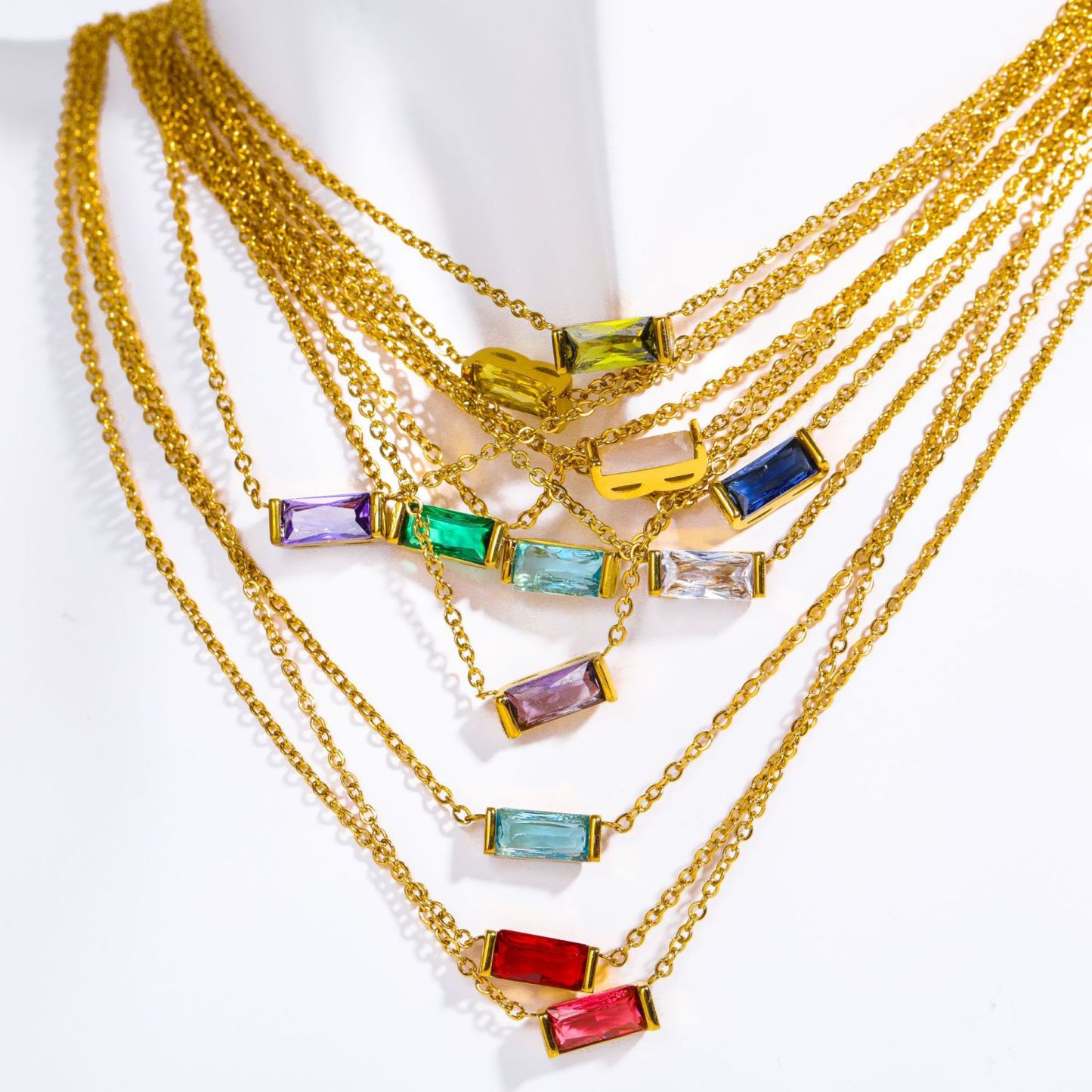 Dainty Baguette Emerald Solitaire Necklace