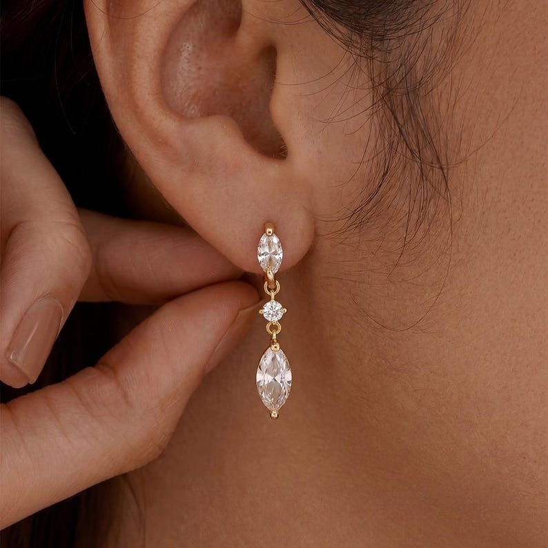 Marquise CZ Drop Earrings Dainty Dangle Minimalist Bridal Wedding Earrings Bridesmaid Mom Gift for Her