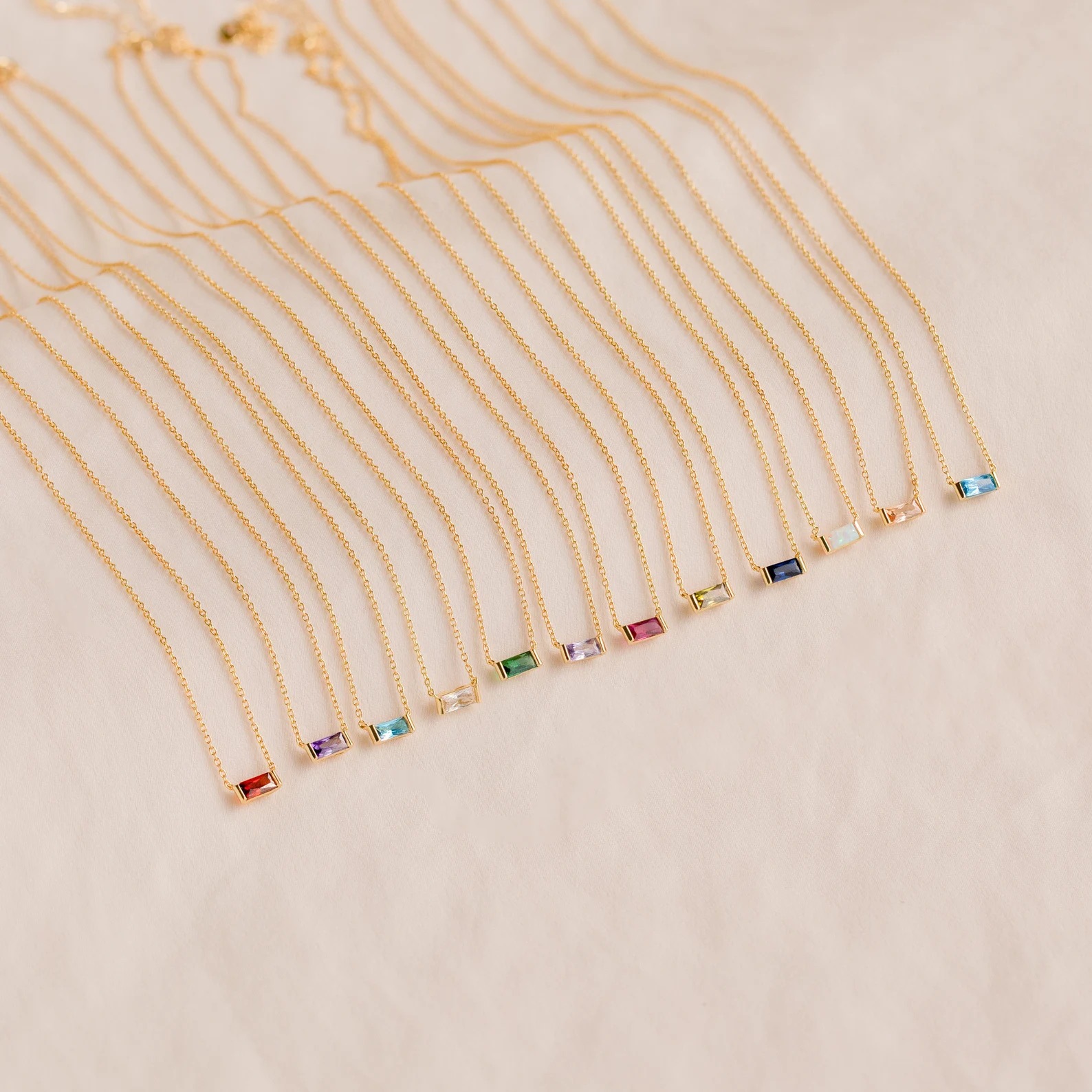 Dainty Baguette Emerald Solitaire Necklace