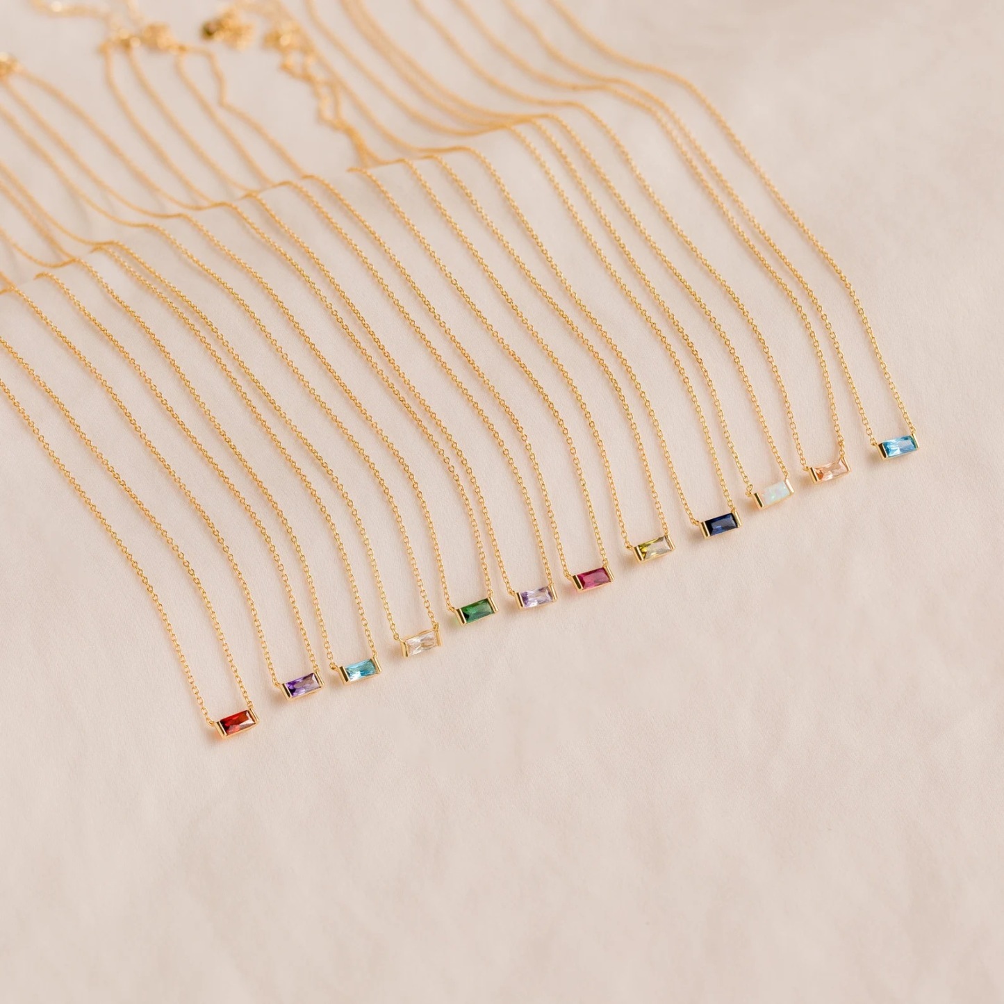 Dainty Baguette Emerald Solitaire Necklace