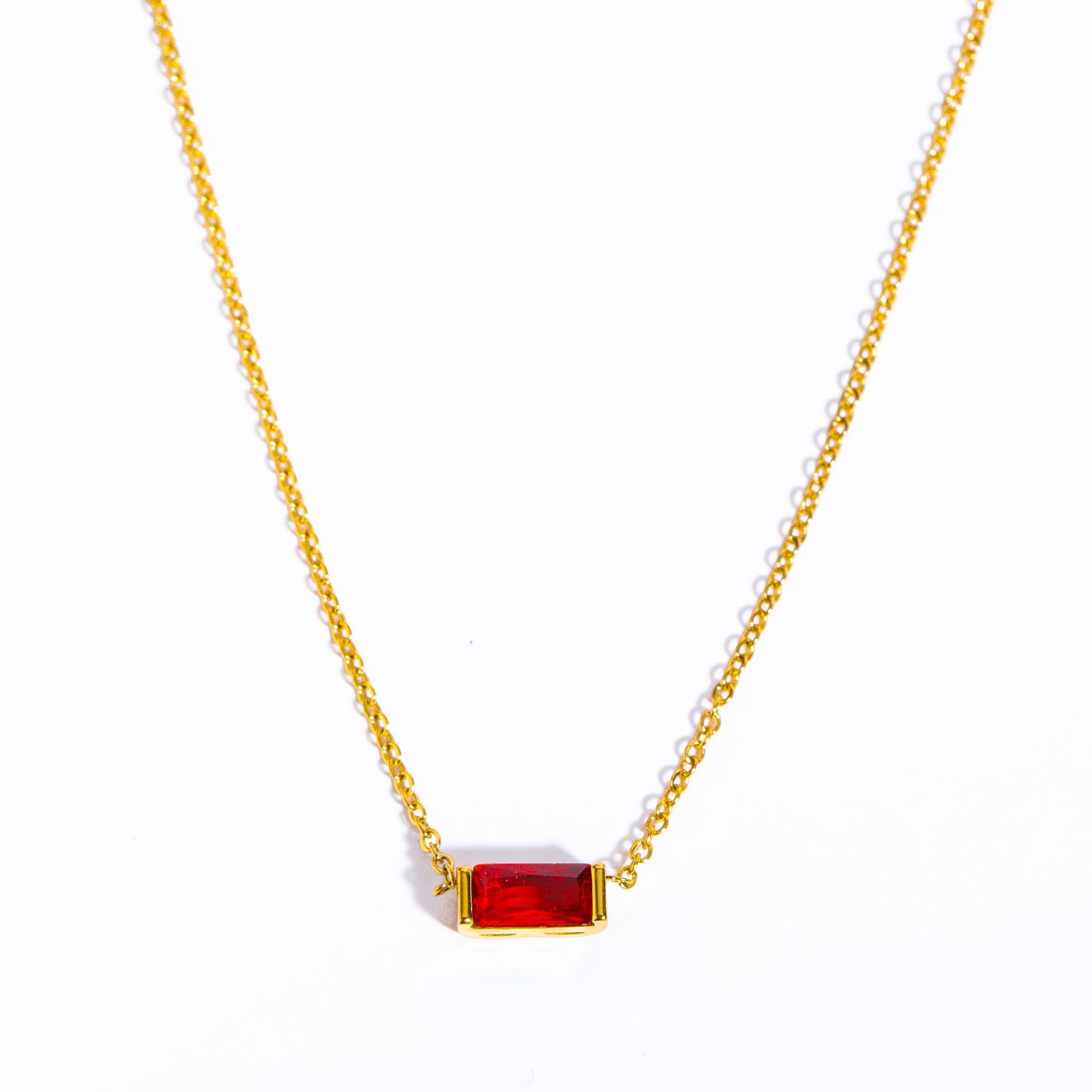 Dainty Baguette Emerald Solitaire Necklace
