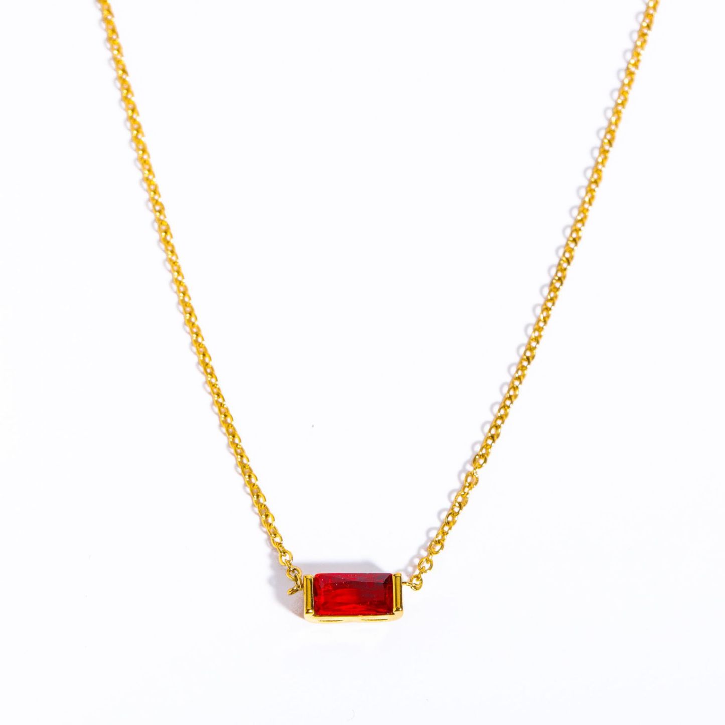 Dainty Baguette Emerald Solitaire Necklace