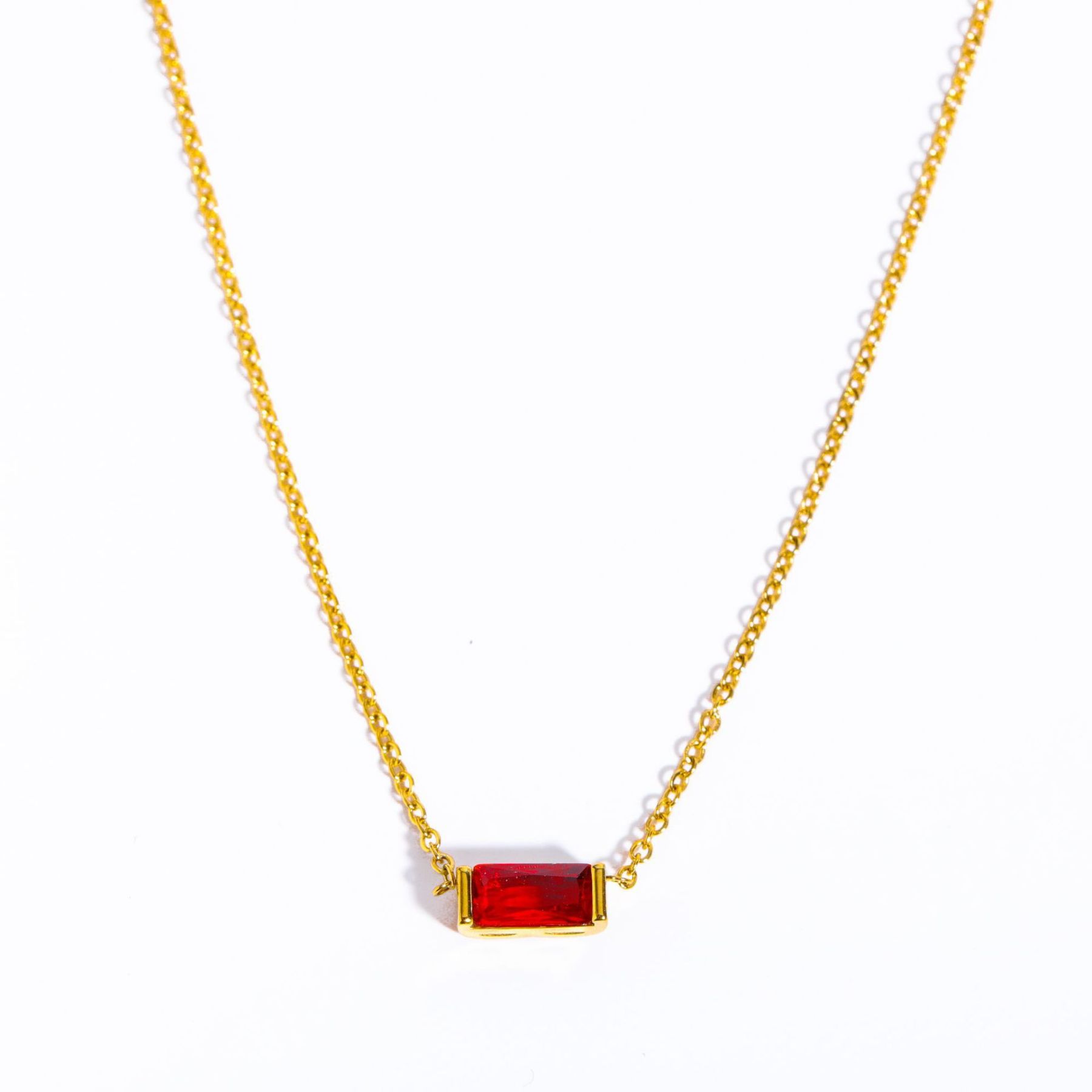 Dainty Baguette Emerald Solitaire Necklace