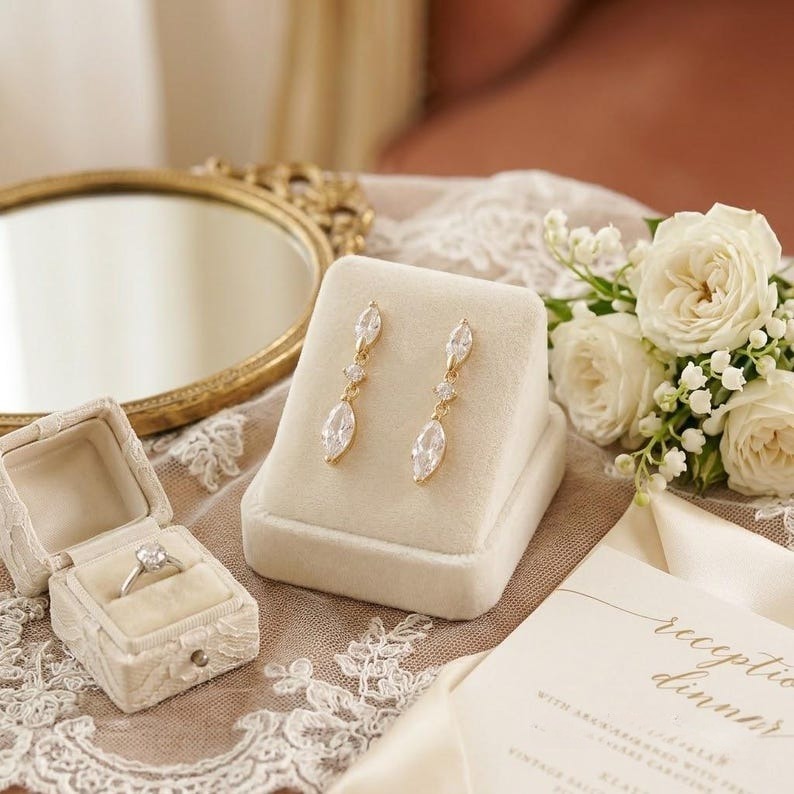 Marquise CZ Drop Earrings Dainty Dangle Minimalist Bridal Wedding Earrings Bridesmaid Mom Gift for Her