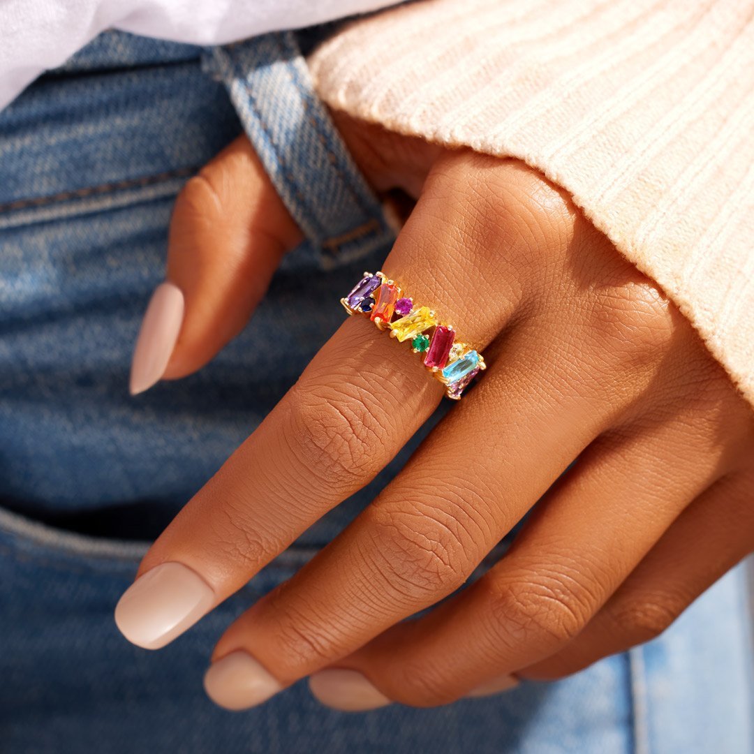 Stepping Stones Rainbow Ring Band-belovejewel.com