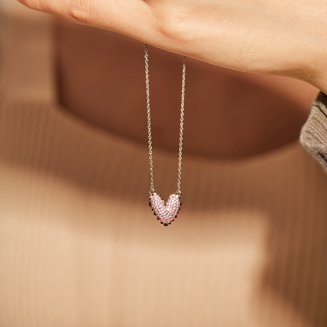 It Takes A Village Packed Pavé Heart Necklace-belovejewel.com