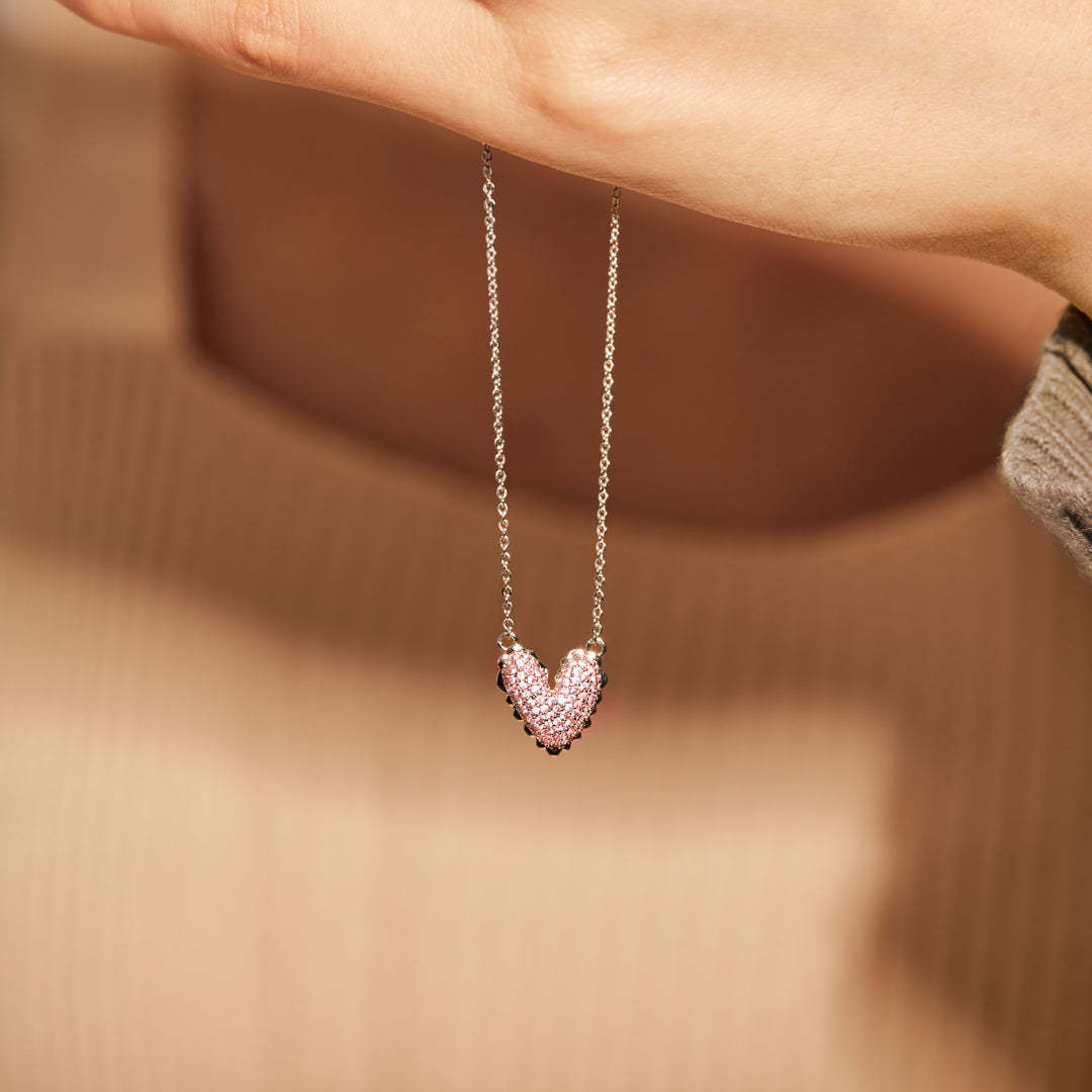 It Takes A Village Packed Pavé Heart Necklace-belovejewel.com