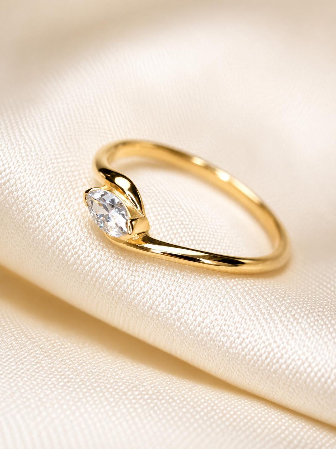 Dainty Marquise CZ Ring, Minimalist Simulated Diamond Band, Everyday Stackable Ring, Bridal Jewelry, AAA Grade Cubic Zirconia Ring