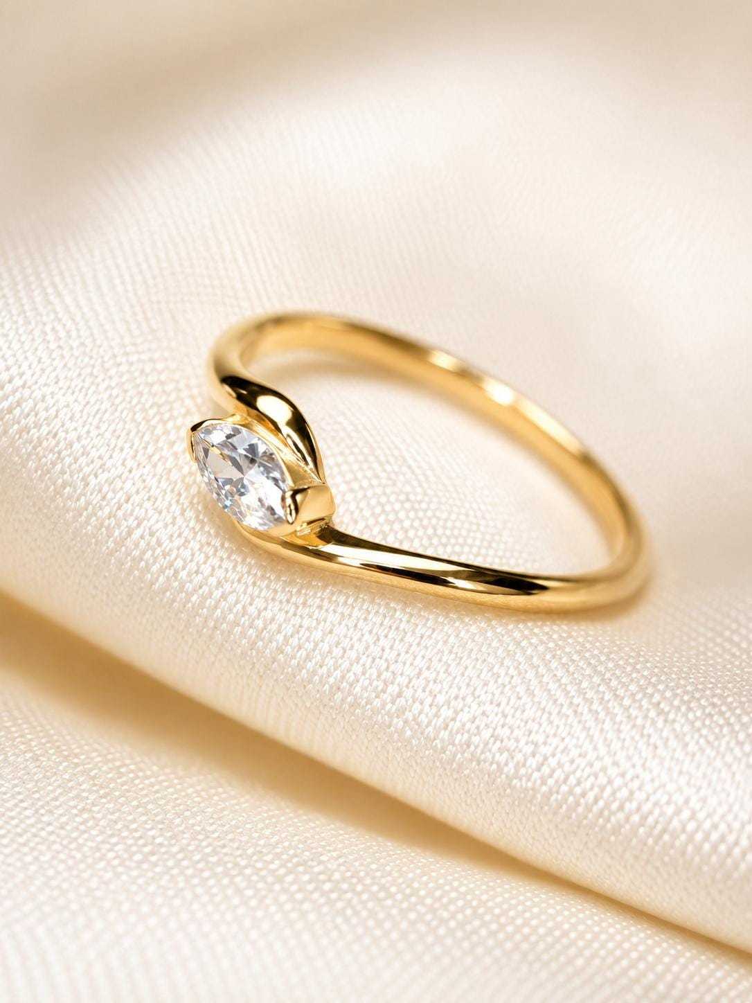 Dainty Marquise CZ Ring, Minimalist Simulated Diamond Band, Everyday Stackable Ring, Bridal Jewelry, AAA Grade Cubic Zirconia Ring