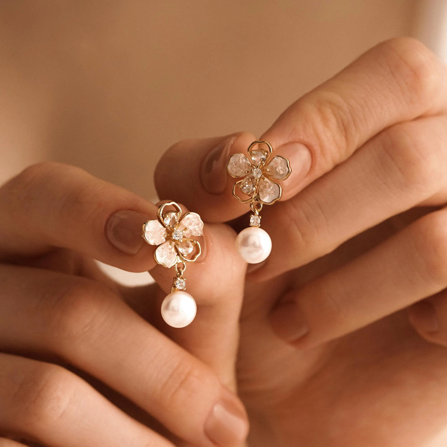HANDMADE FLOWER FRESHWATER PEARL DROP EARRINGS – DAINTY BRIDAL & GIFT EARRINGS