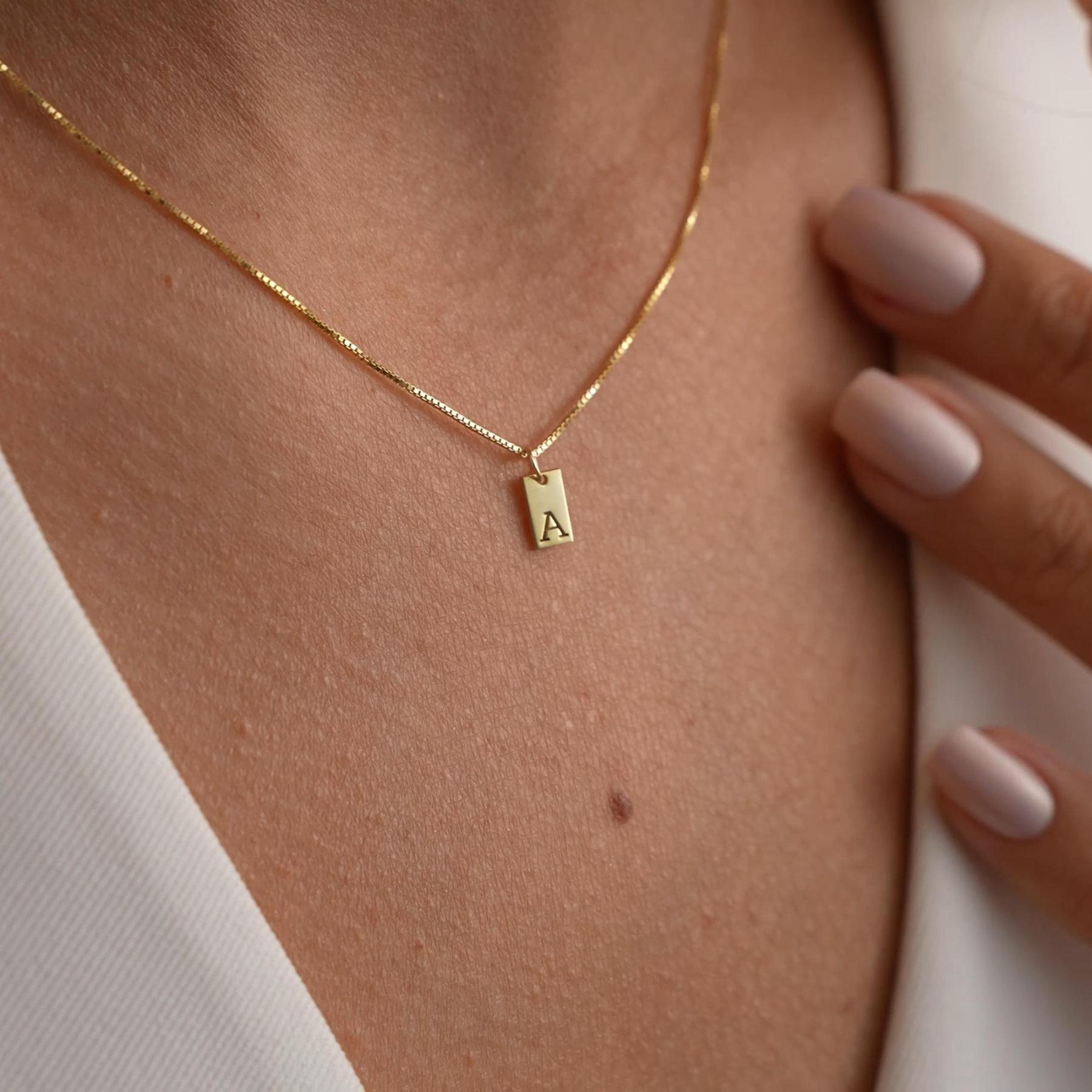 Initial Necklace – Box Chain Mini Tag Monogram Necklace