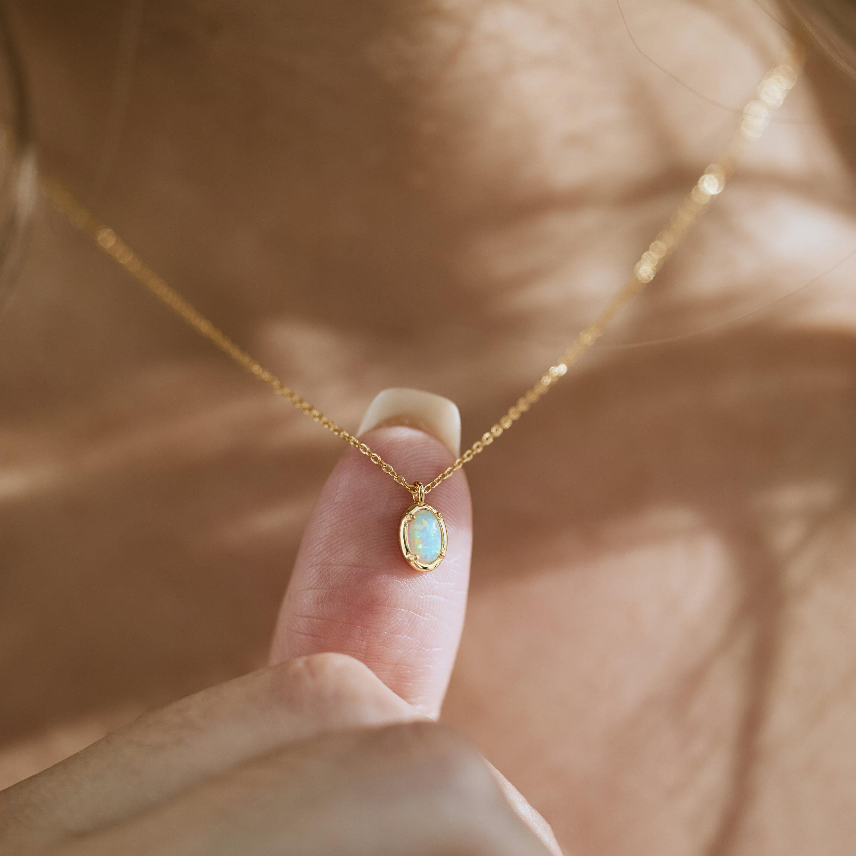 Dainty White Opal Necklace